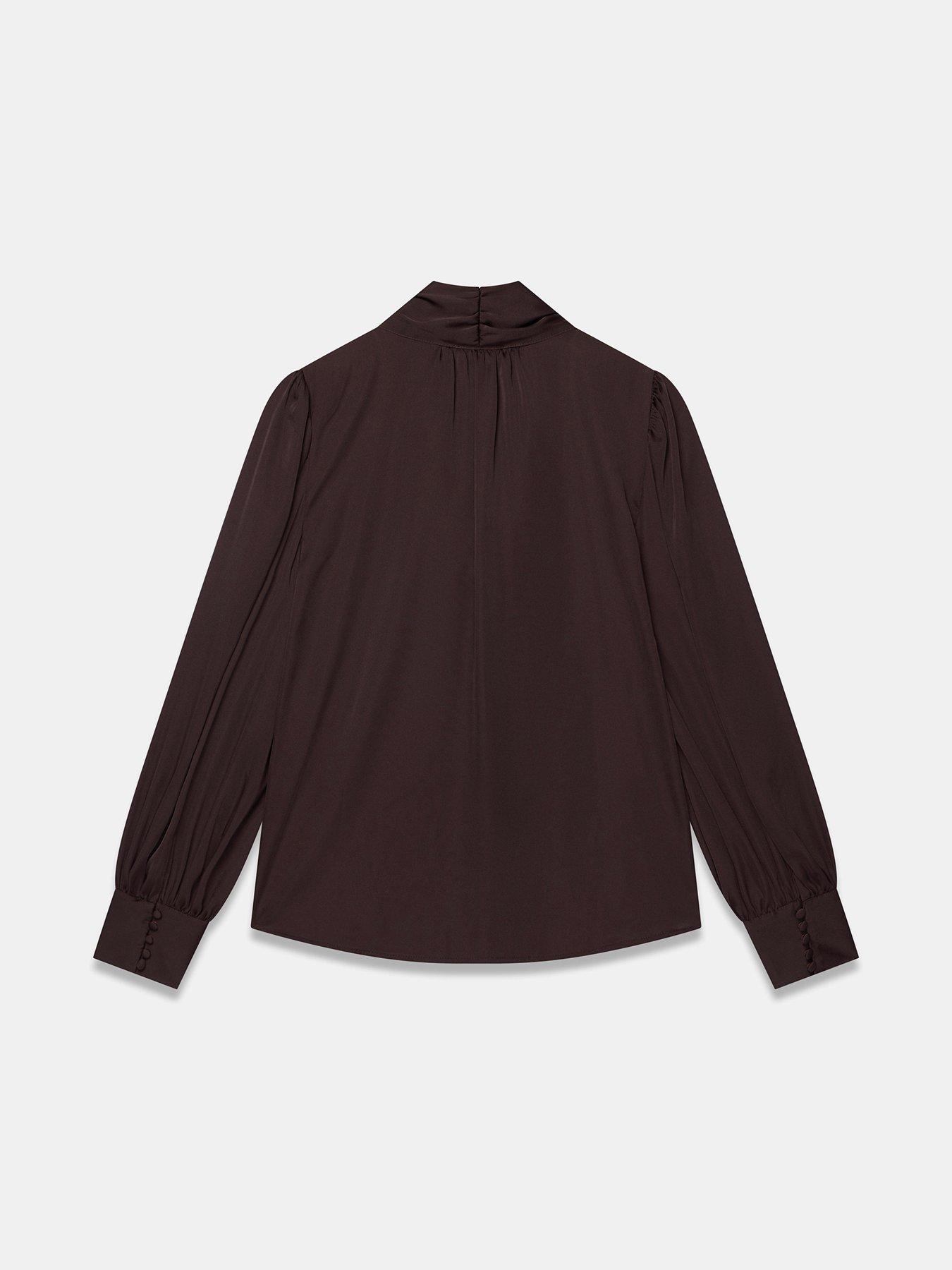 Image 6 of 6 of Mint Velvet Satin Pussybow Blouse - Brown