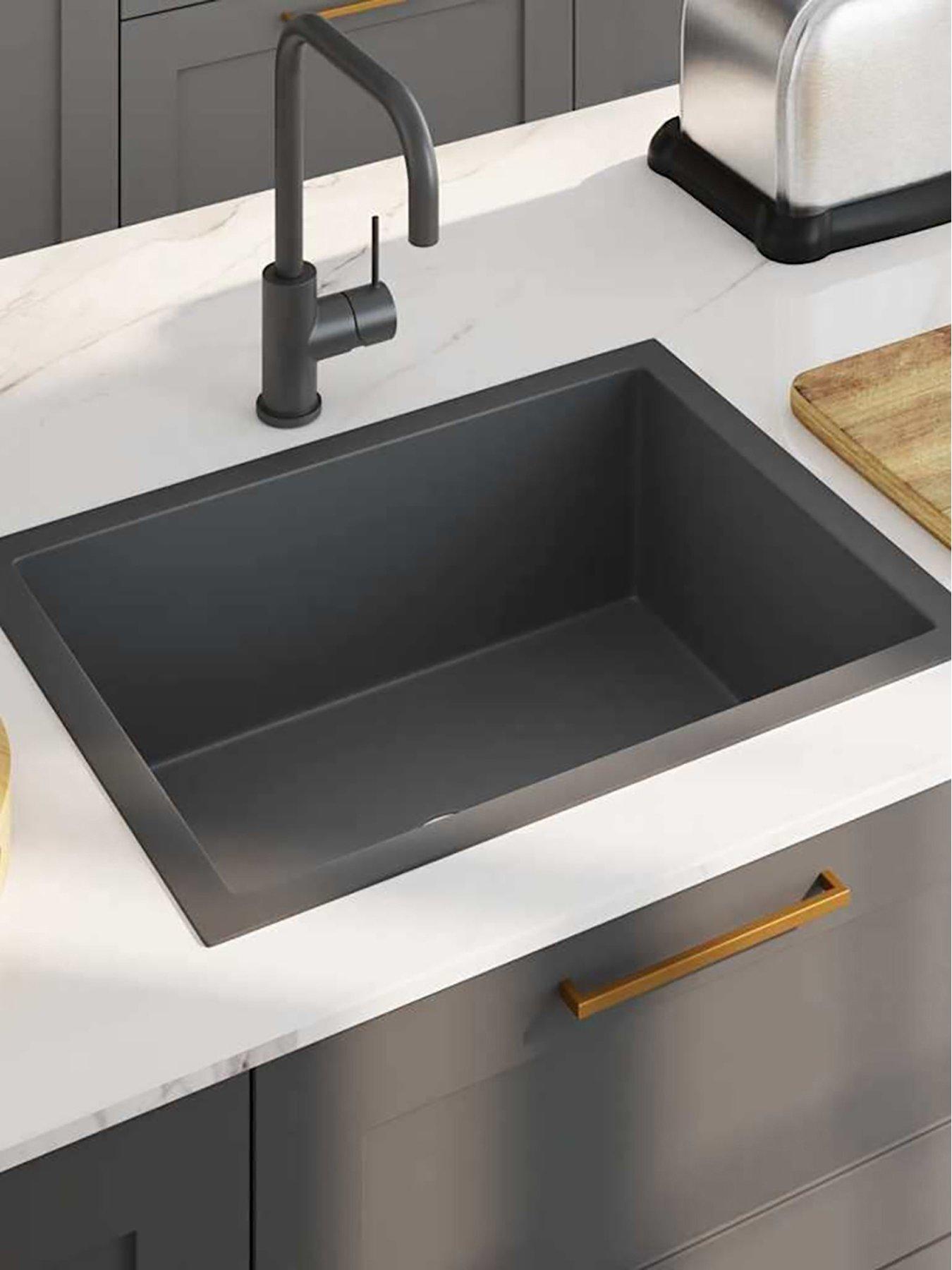 Image 1 of 7 of Walplus Handmade Kitchen Sink Black Stainless Steel