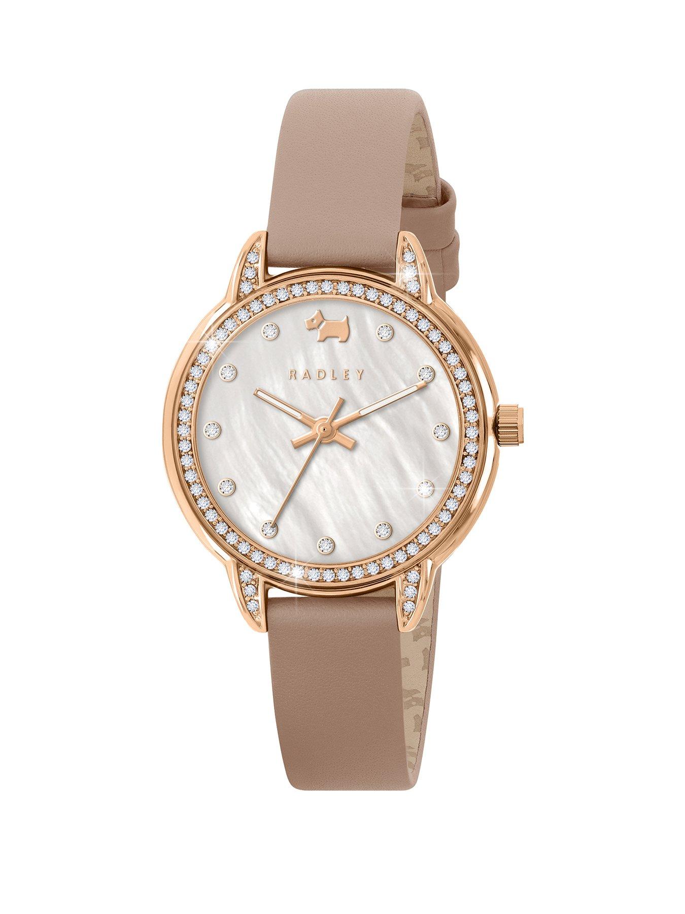 Image 1 of 4 of Radley Womens Stone Set Mother Of Pearl Leather Strap Watch - Rose Gold