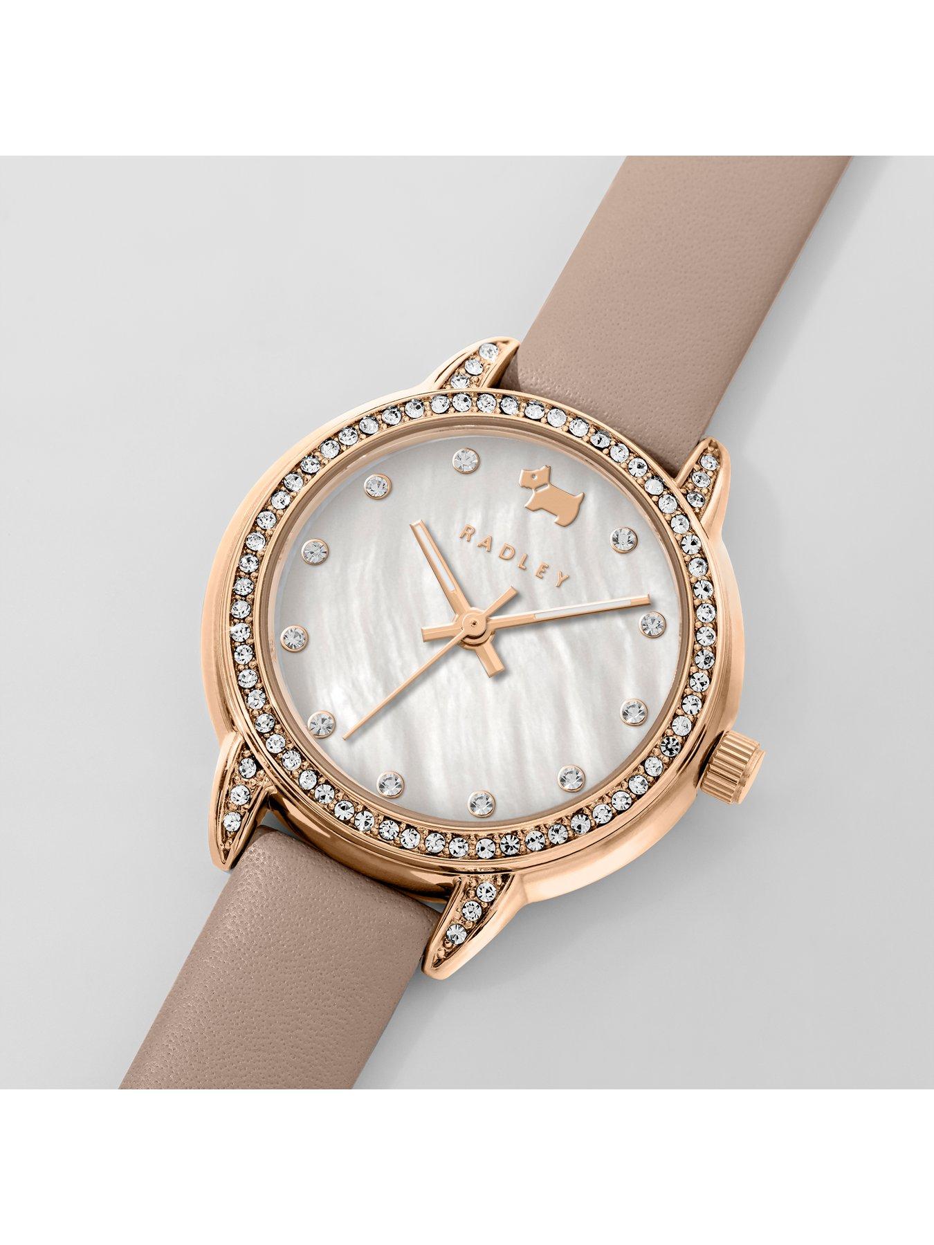 Image 2 of 4 of Radley Womens Stone Set Mother Of Pearl Leather Strap Watch - Rose Gold