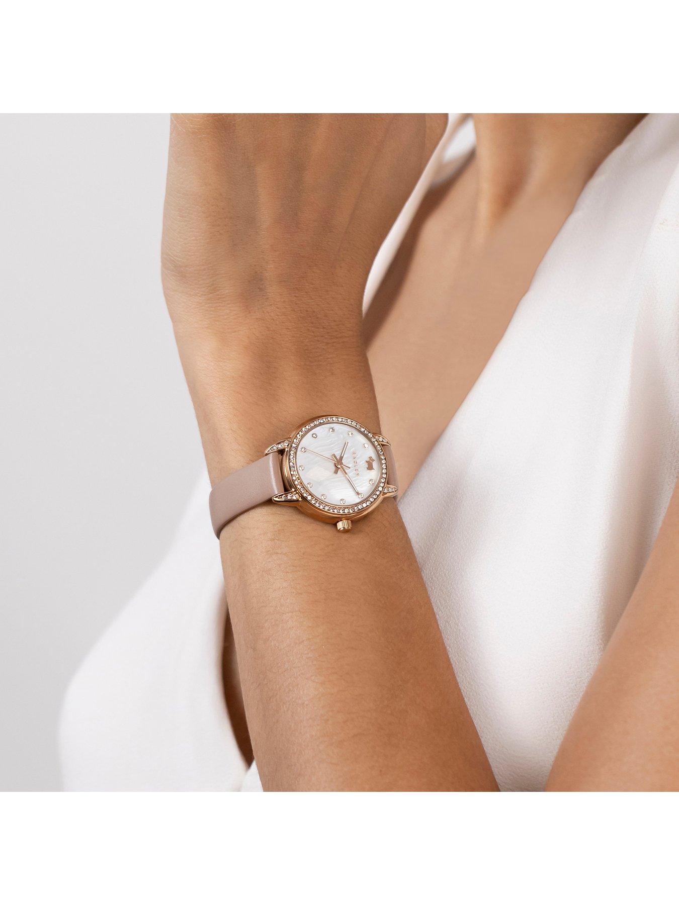 Image 3 of 4 of Radley Womens Stone Set Mother Of Pearl Leather Strap Watch - Rose Gold