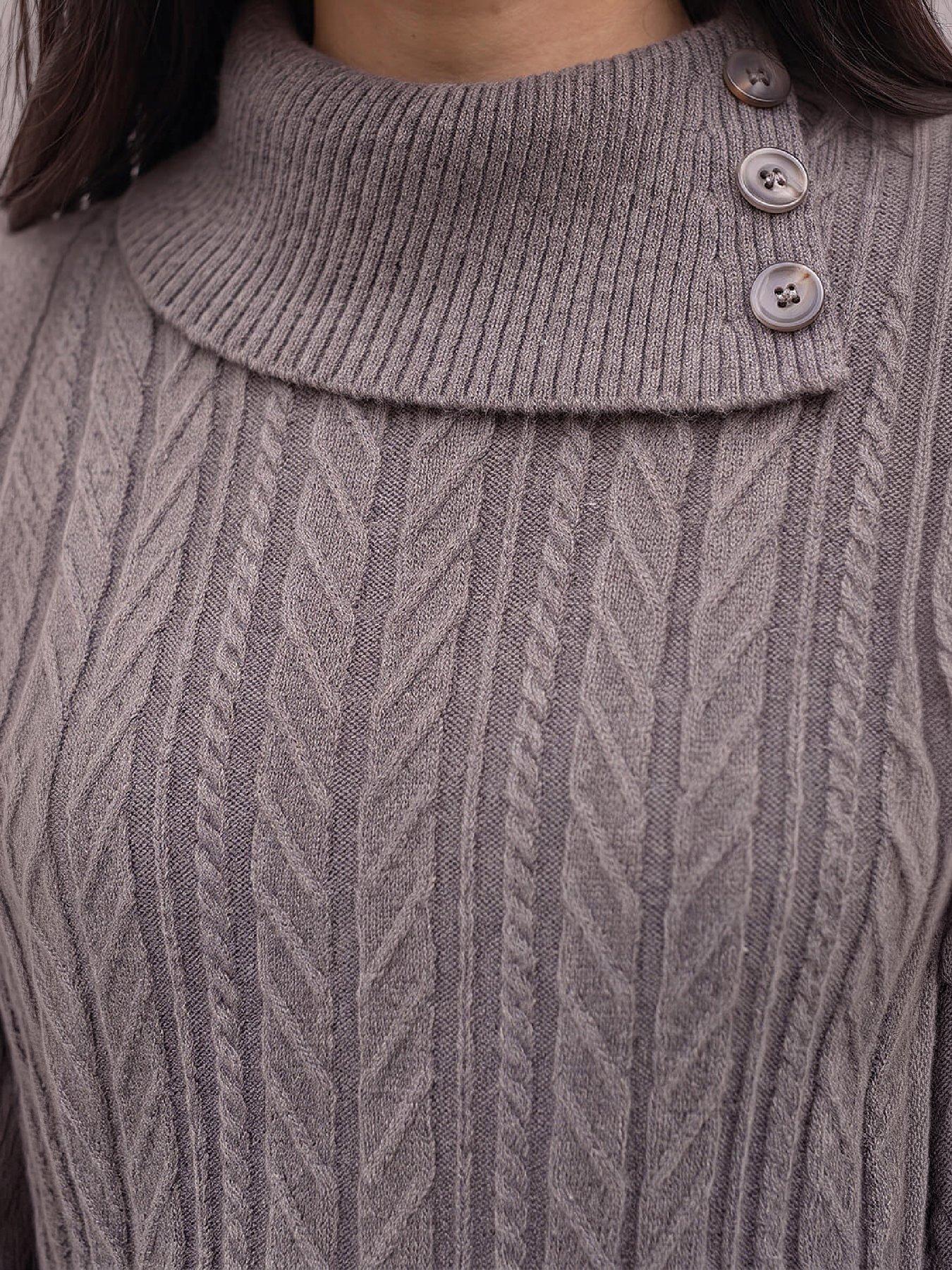 Image 2 of 4 of Roman Womens Petite Buttoned Roll Neck Cable Knit Jumper - Brown