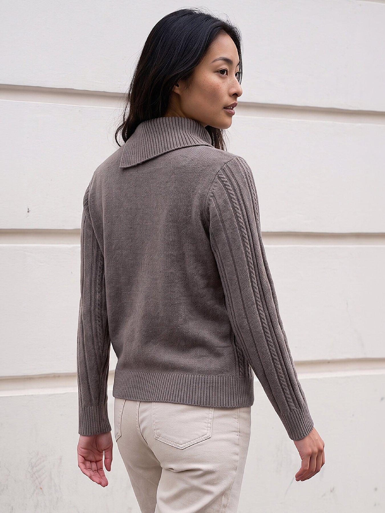 Image 3 of 4 of Roman Womens Petite Buttoned Roll Neck Cable Knit Jumper - Brown