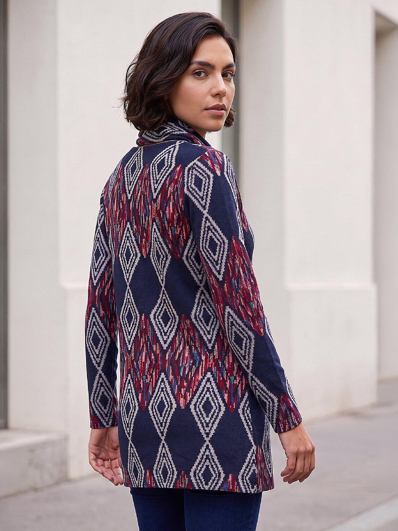 Image 3 of 4 of Roman Womens Longline Detachable Scarf Printed Tunic - Blue