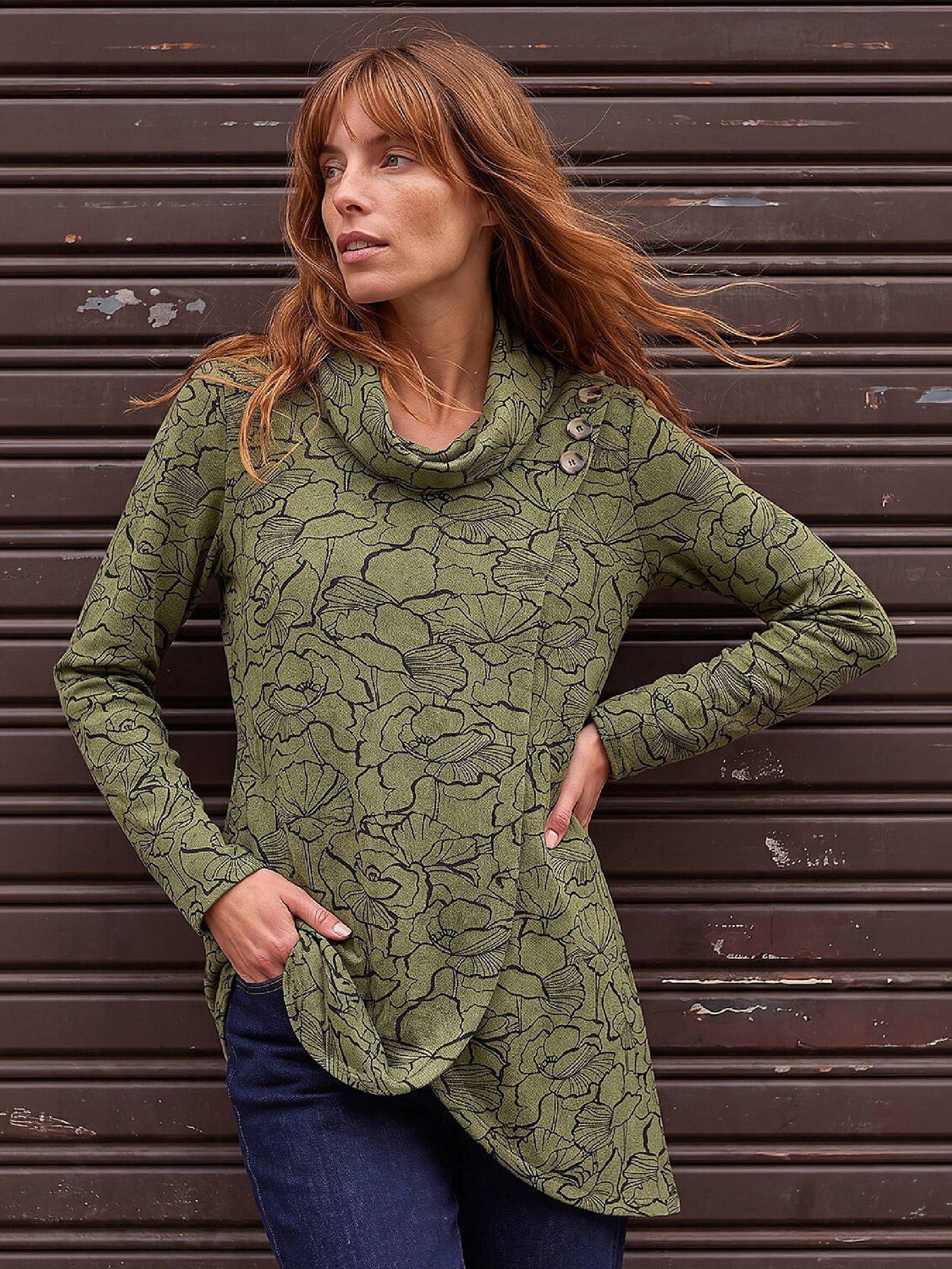 Image 1 of 3 of Roman Womens Cowl Neck Wrap Front Blouse - Green