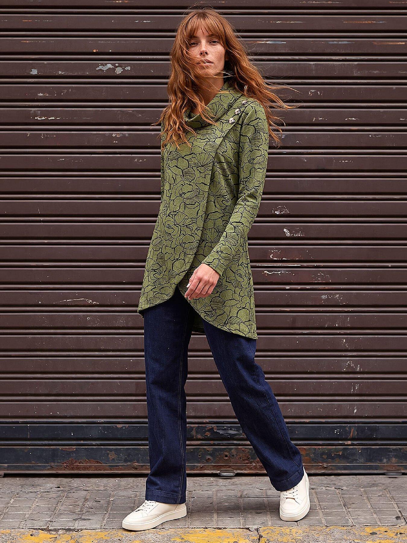 Image 3 of 3 of Roman Womens Cowl Neck Wrap Front Blouse - Green