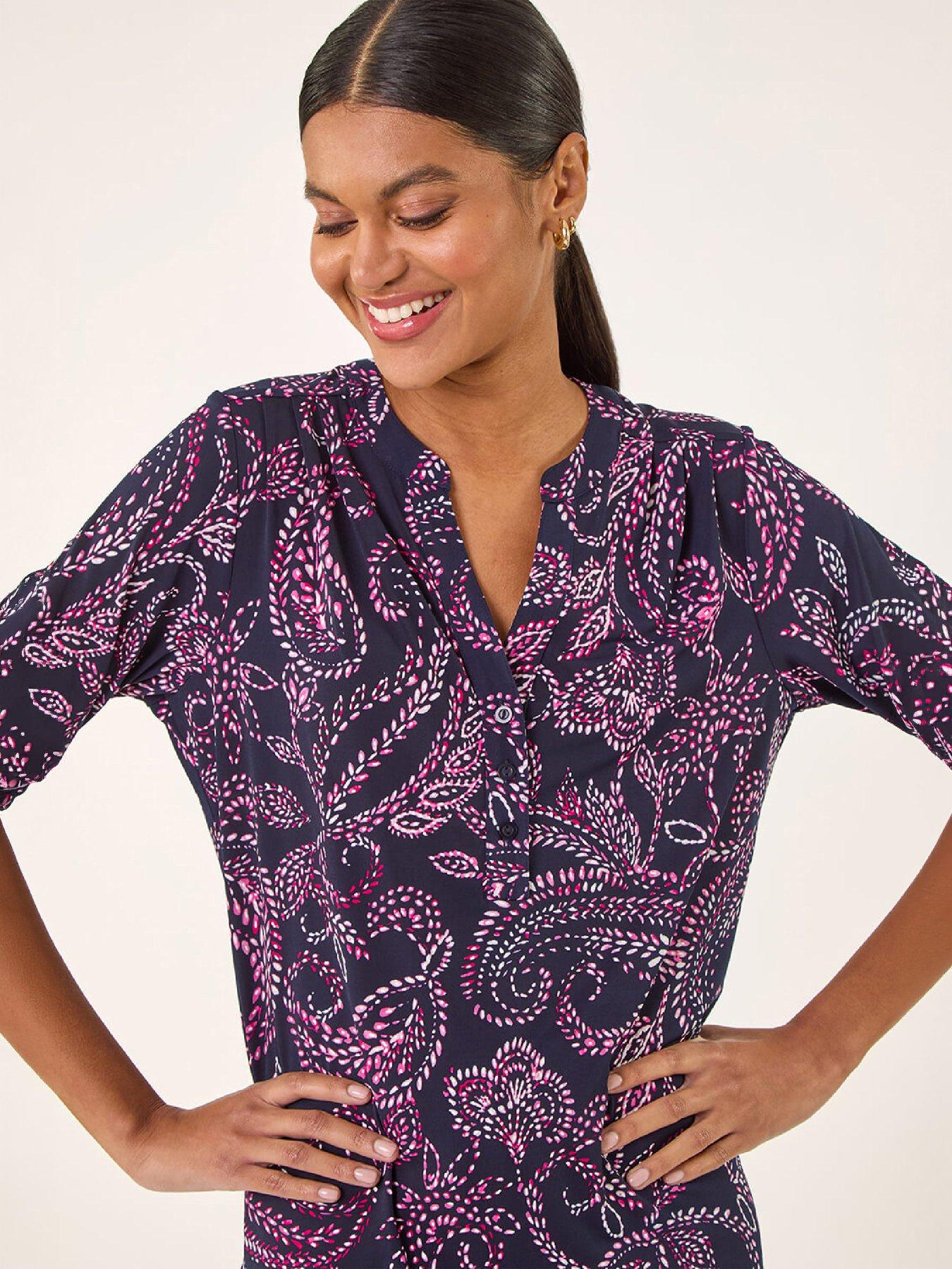 Image 1 of 4 of Roman Leaf Puff Print Stretch Shirt
