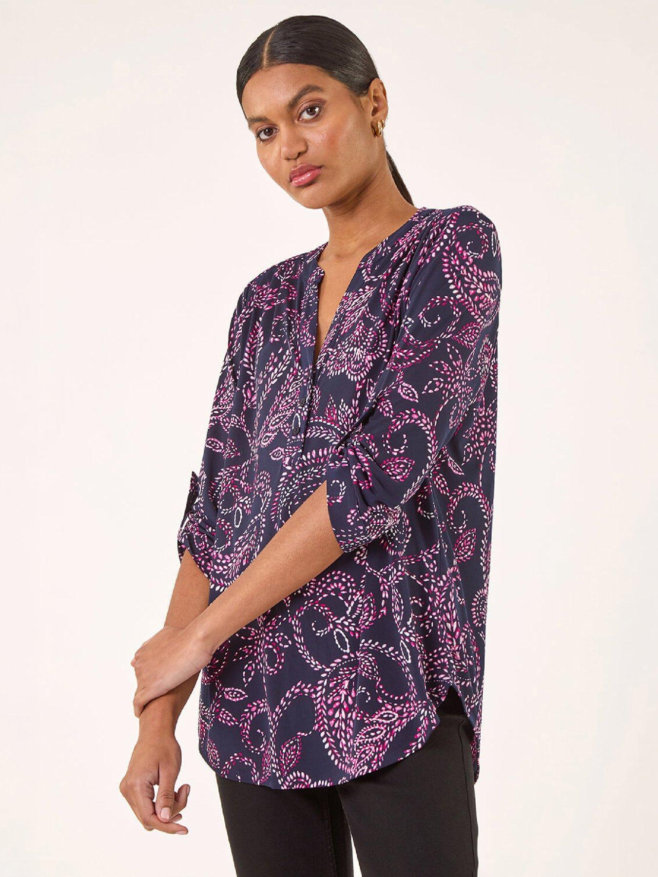 Image 2 of 4 of Roman Leaf Puff Print Stretch Shirt