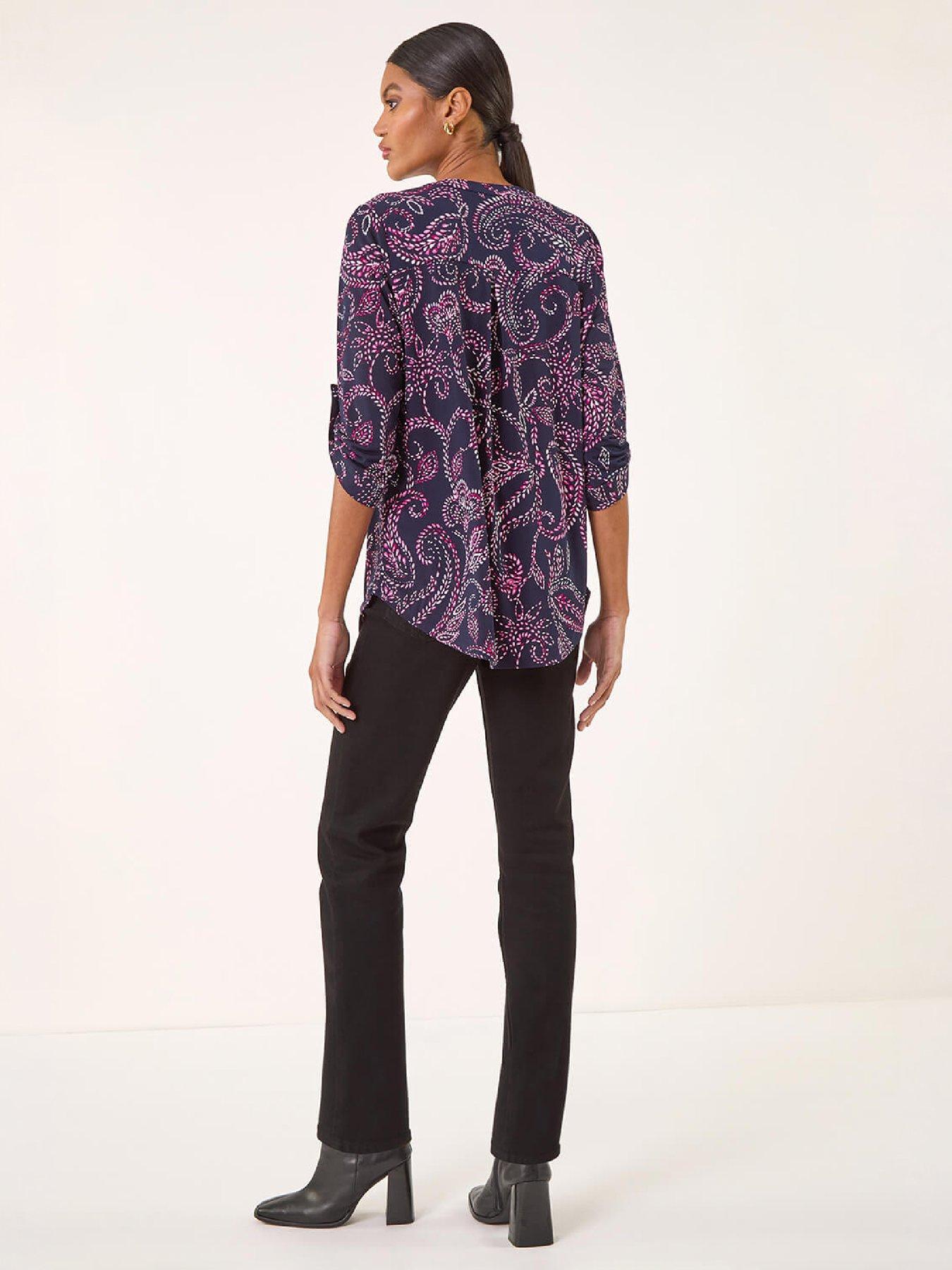 Image 3 of 4 of Roman Leaf Puff Print Stretch Shirt