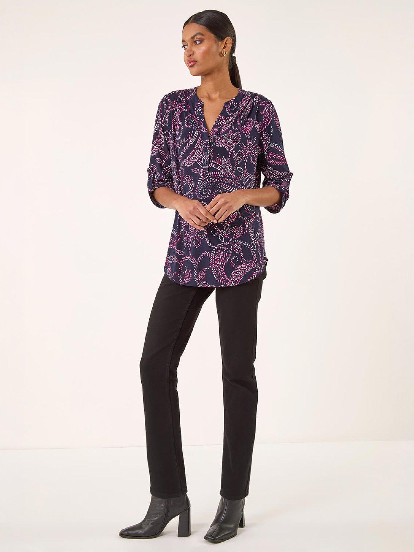 Image 4 of 4 of Roman Leaf Puff Print Stretch Shirt