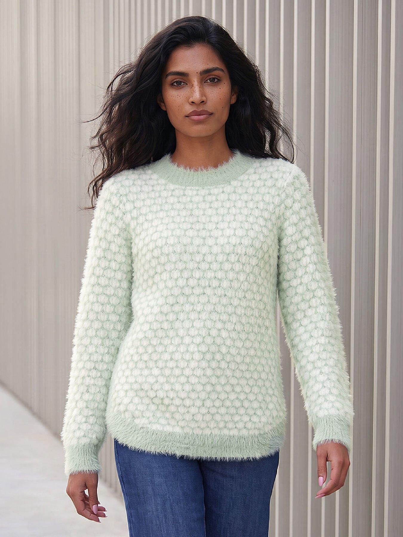 Image 1 of 4 of Roman Womens Fluffy Curved Hem Relaxed Fit Jumper - Green