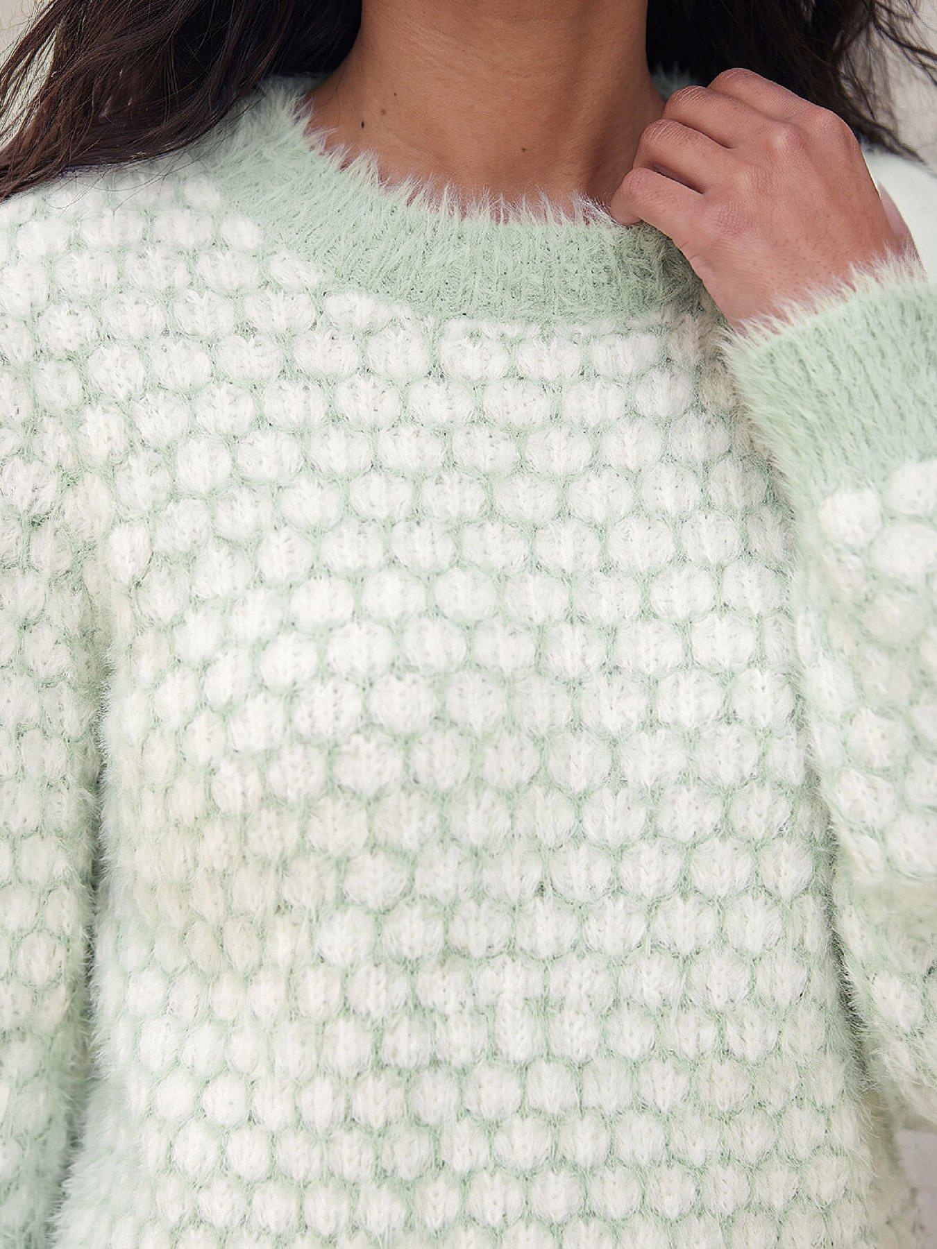 Image 2 of 4 of Roman Womens Fluffy Curved Hem Relaxed Fit Jumper - Green