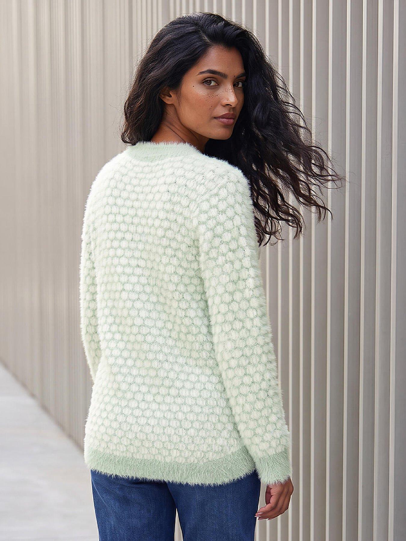 Image 3 of 4 of Roman Womens Fluffy Curved Hem Relaxed Fit Jumper - Green