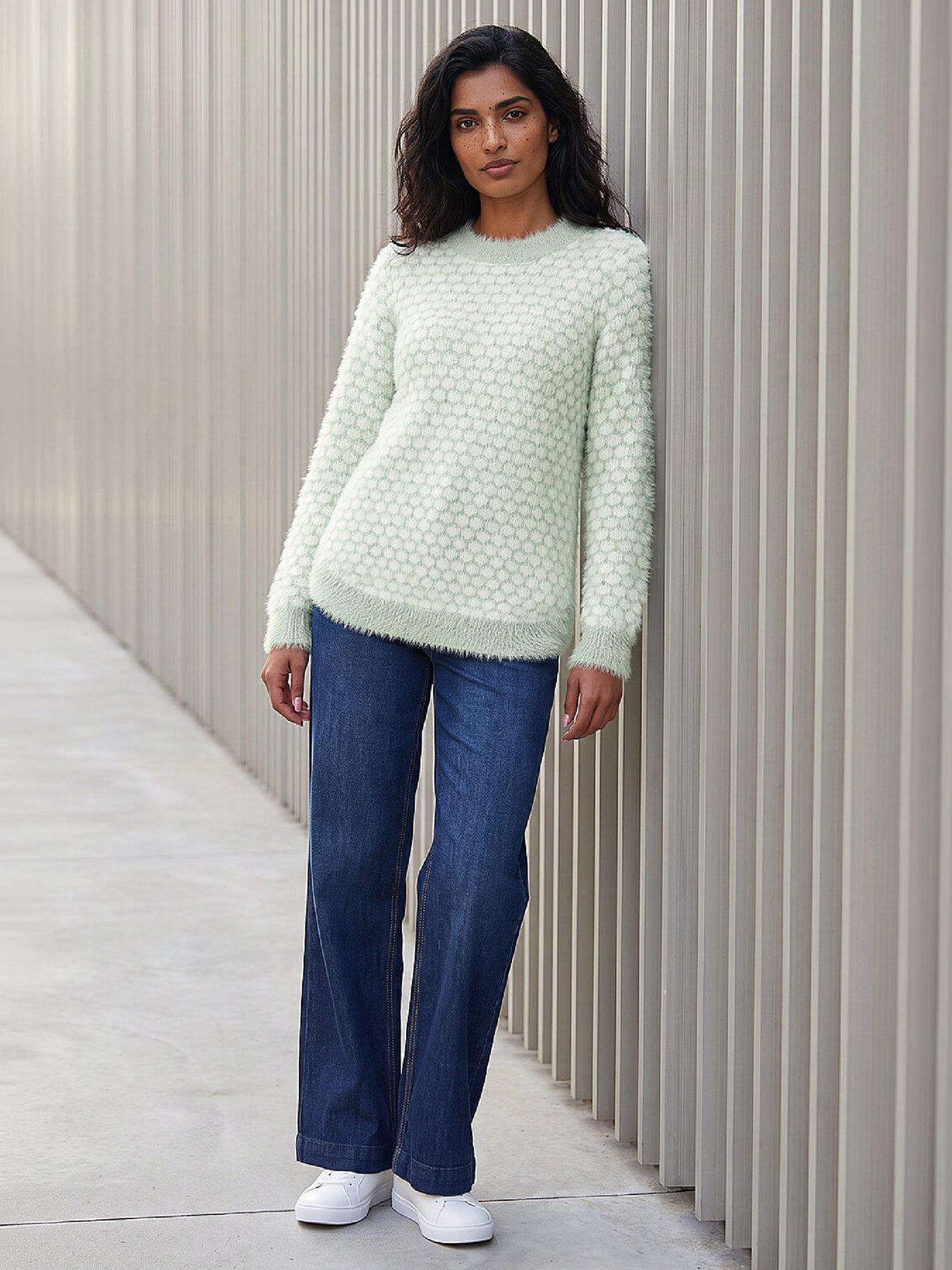 Image 4 of 4 of Roman Womens Fluffy Curved Hem Relaxed Fit Jumper - Green