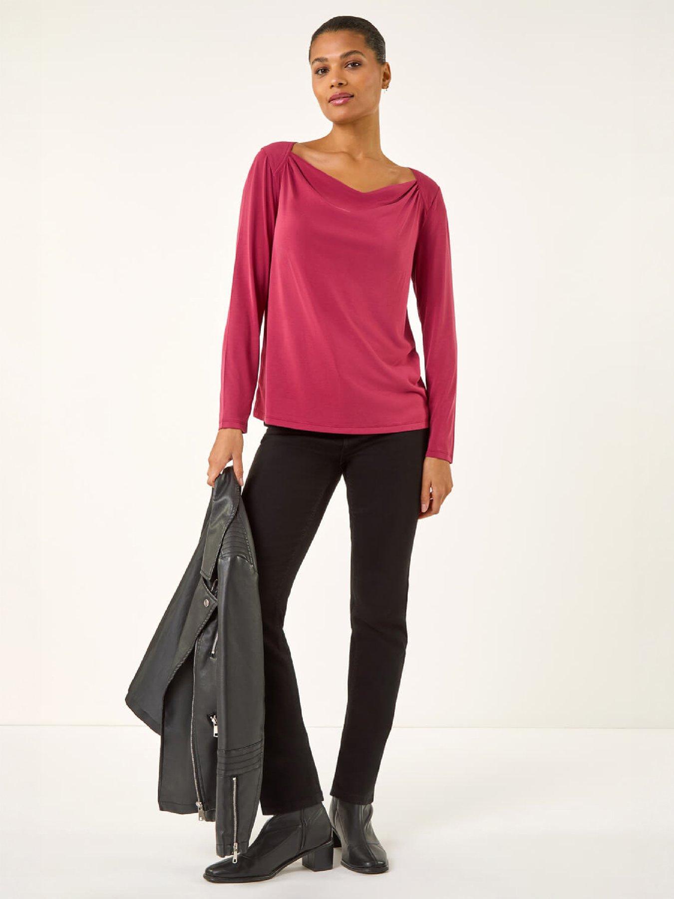 Image 1 of 4 of Roman Womens Cowl Neck Premium Stretch Top - Red