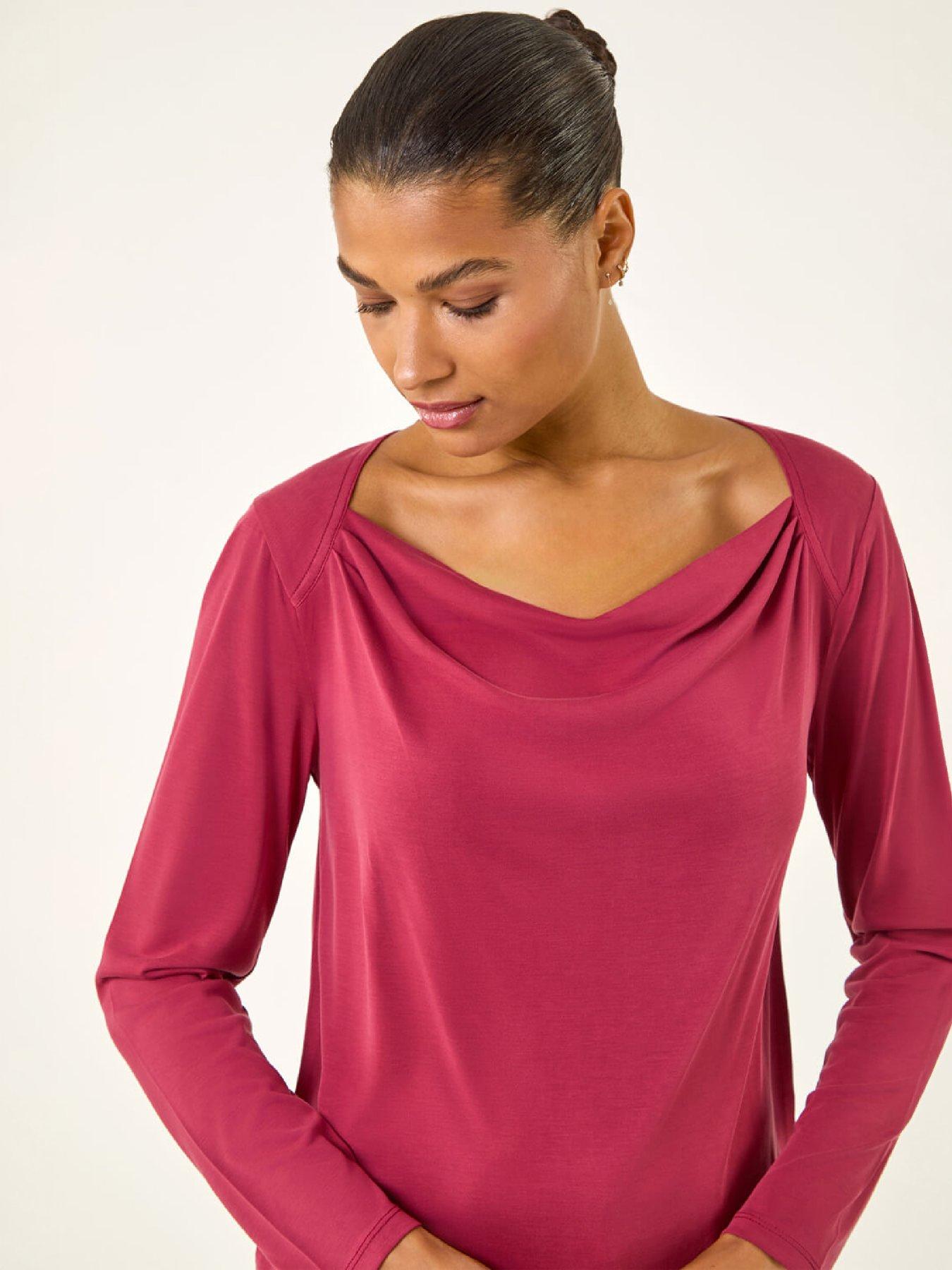 Image 2 of 4 of Roman Womens Cowl Neck Premium Stretch Top - Red