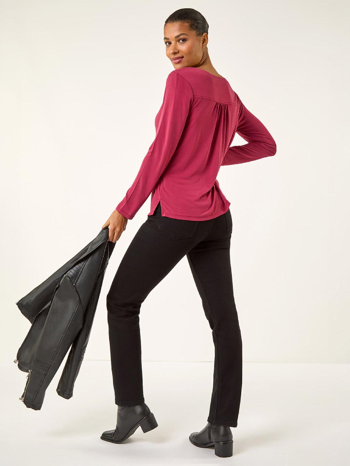 Image 3 of 4 of Roman Womens Cowl Neck Premium Stretch Top - Red
