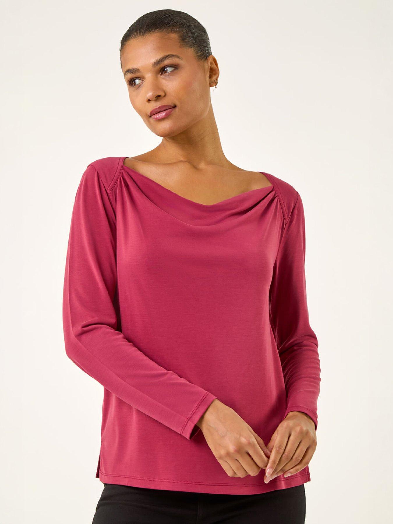 Image 4 of 4 of Roman Womens Cowl Neck Premium Stretch Top - Red