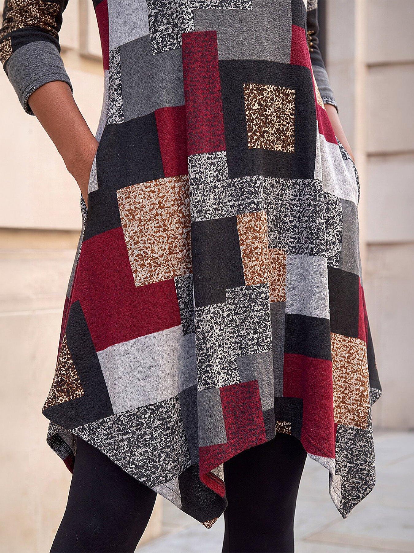 Image 2 of 4 of Roman Womens Patchwork Pocket Detail Stretch Dress - Multi