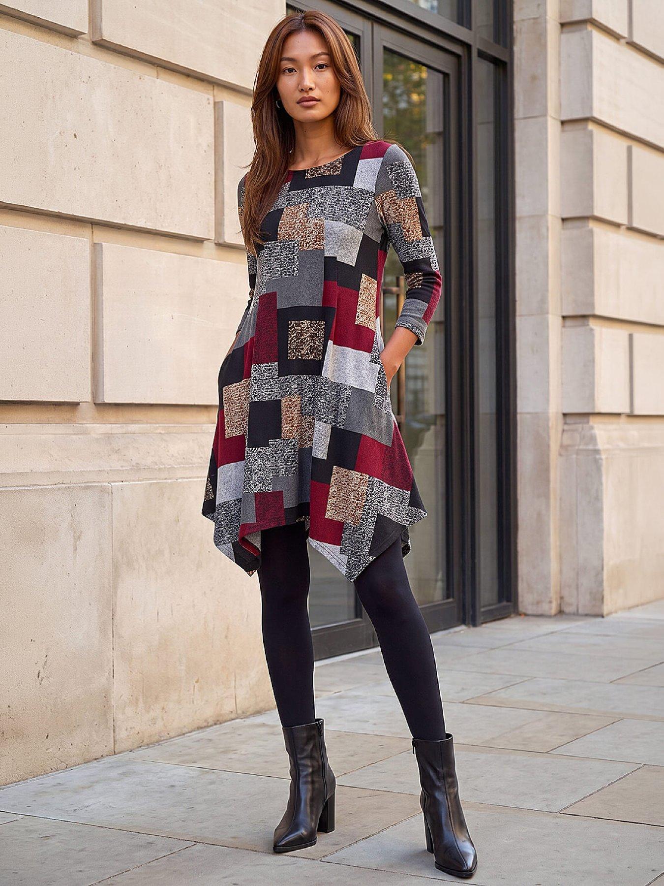 Image 4 of 4 of Roman Womens Patchwork Pocket Detail Stretch Dress - Multi
