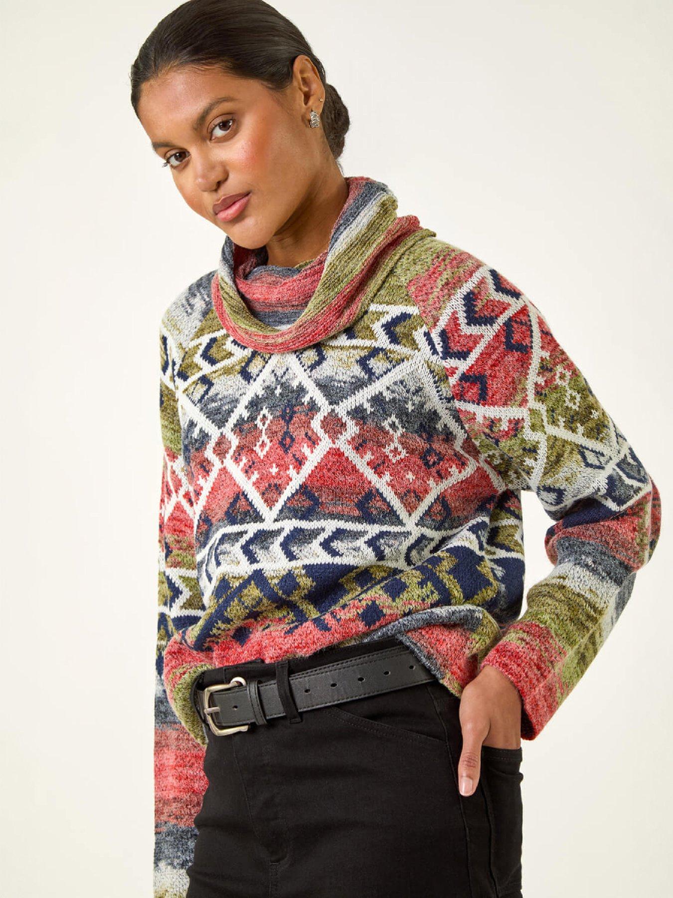 Image 1 of 4 of Roman Womens Aztec Print Roll Neck Knit Jumper - Multi