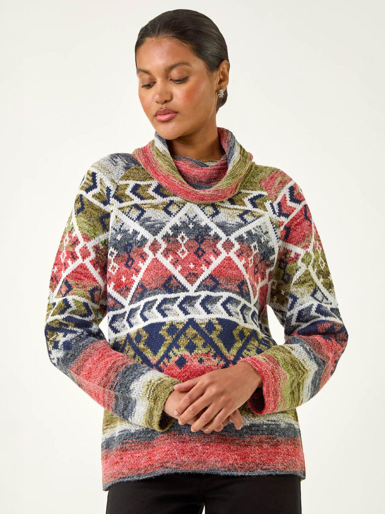 Image 2 of 4 of Roman Womens Aztec Print Roll Neck Knit Jumper - Multi