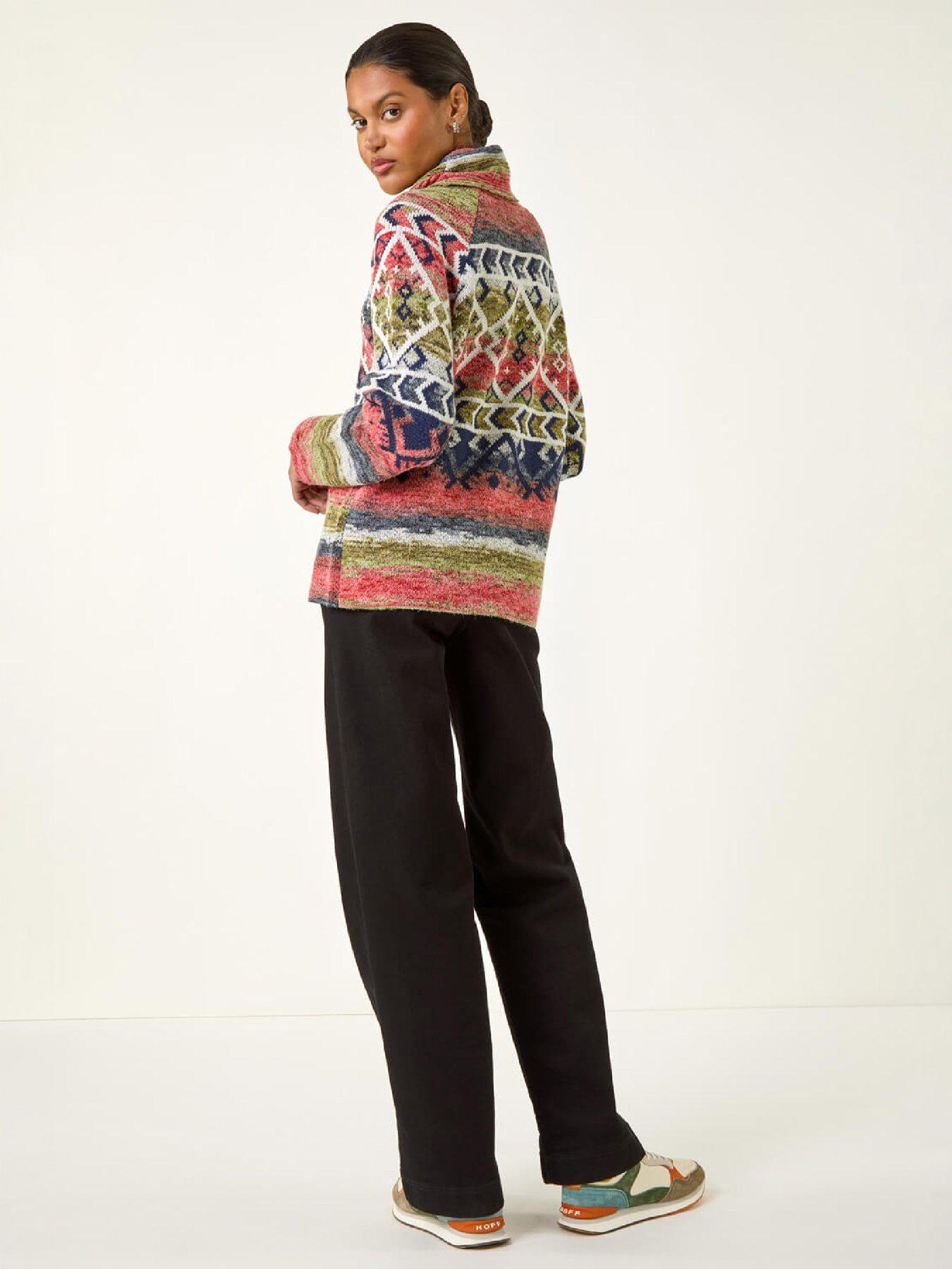 Image 3 of 4 of Roman Womens Aztec Print Roll Neck Knit Jumper - Multi