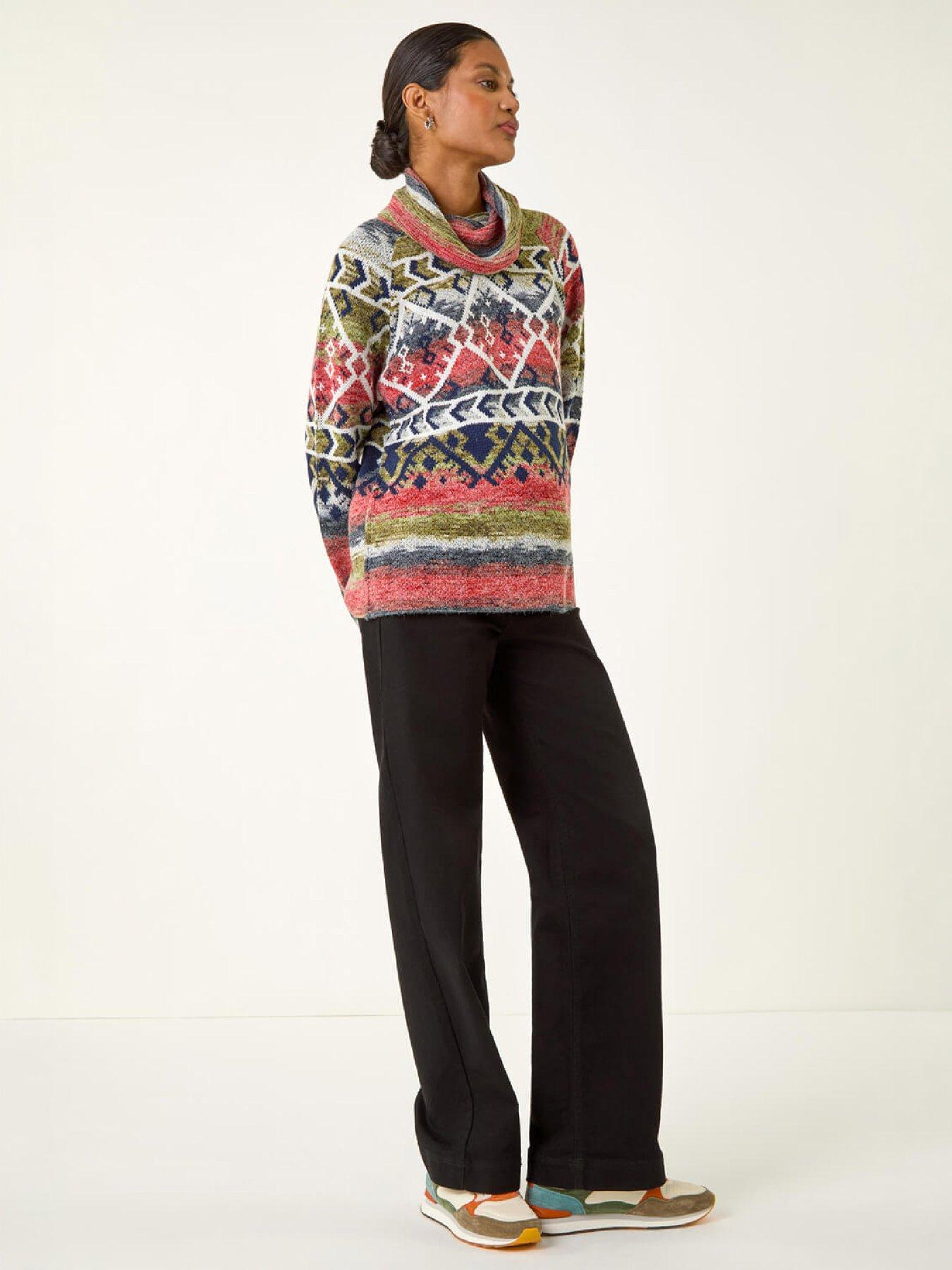 Image 4 of 4 of Roman Womens Aztec Print Roll Neck Knit Jumper - Multi