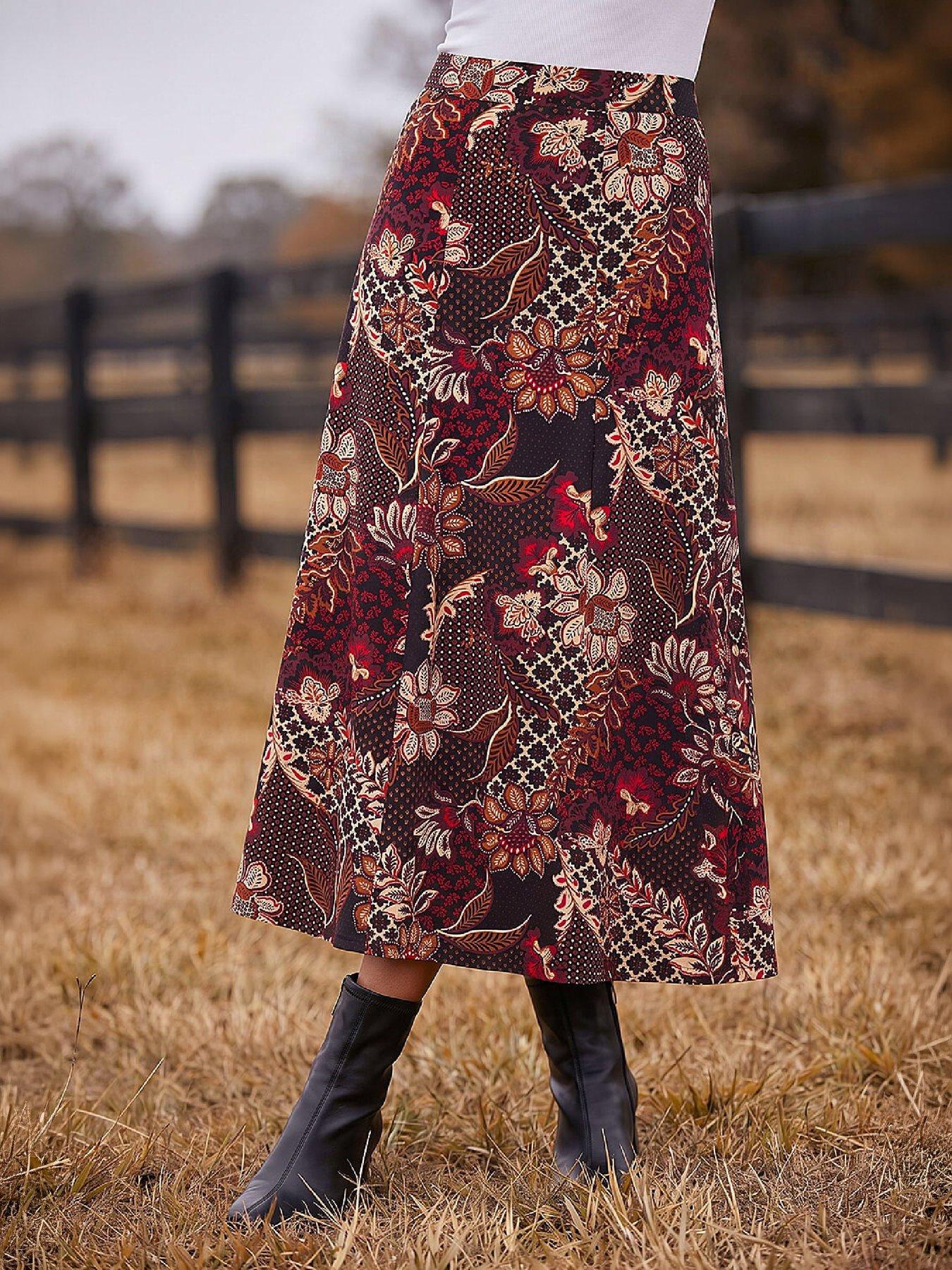 Image 1 of 4 of Roman Womens A-Line Stretch Midi Skirt - Red