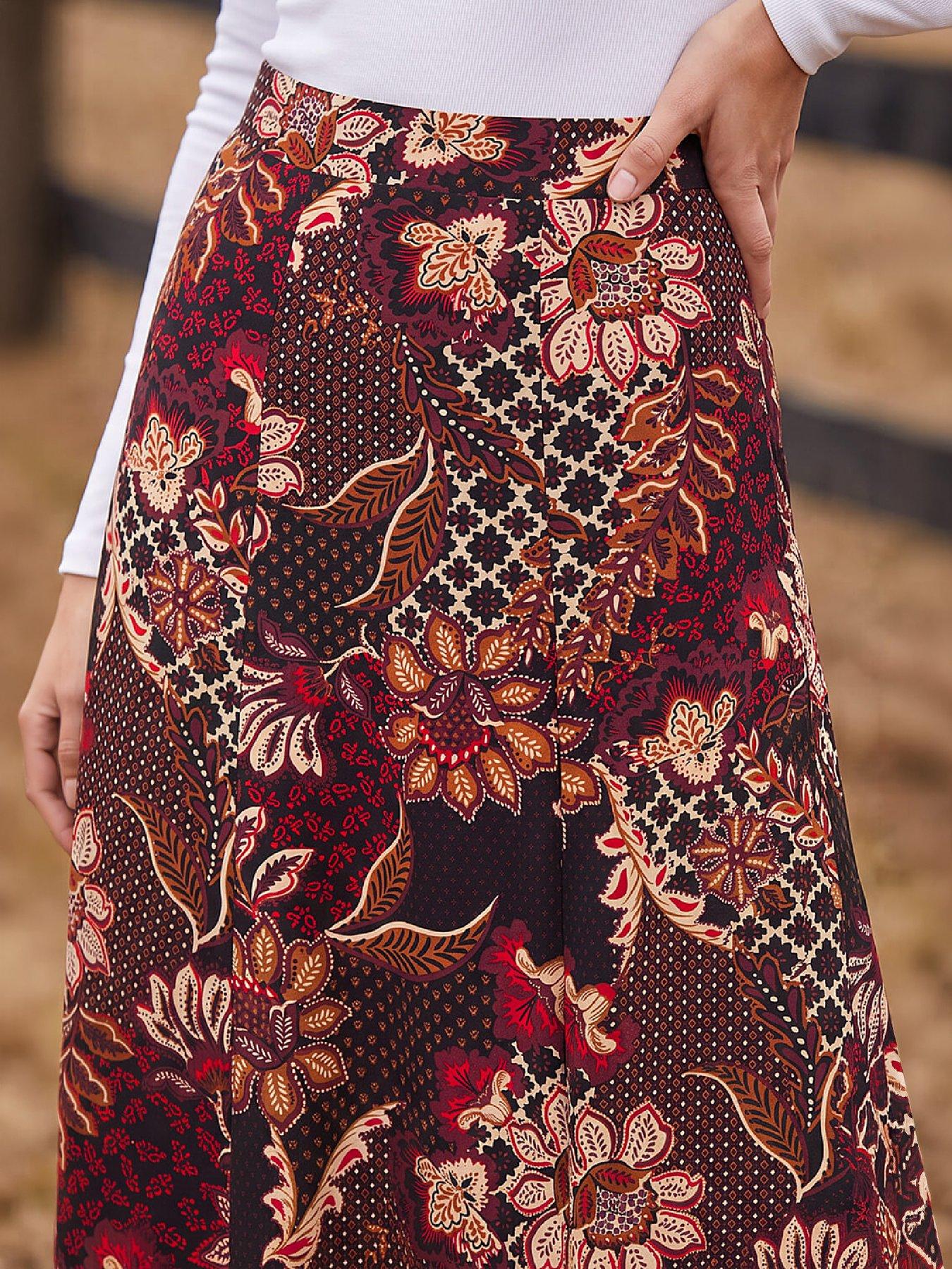 Image 2 of 4 of Roman Womens A-Line Stretch Midi Skirt - Red