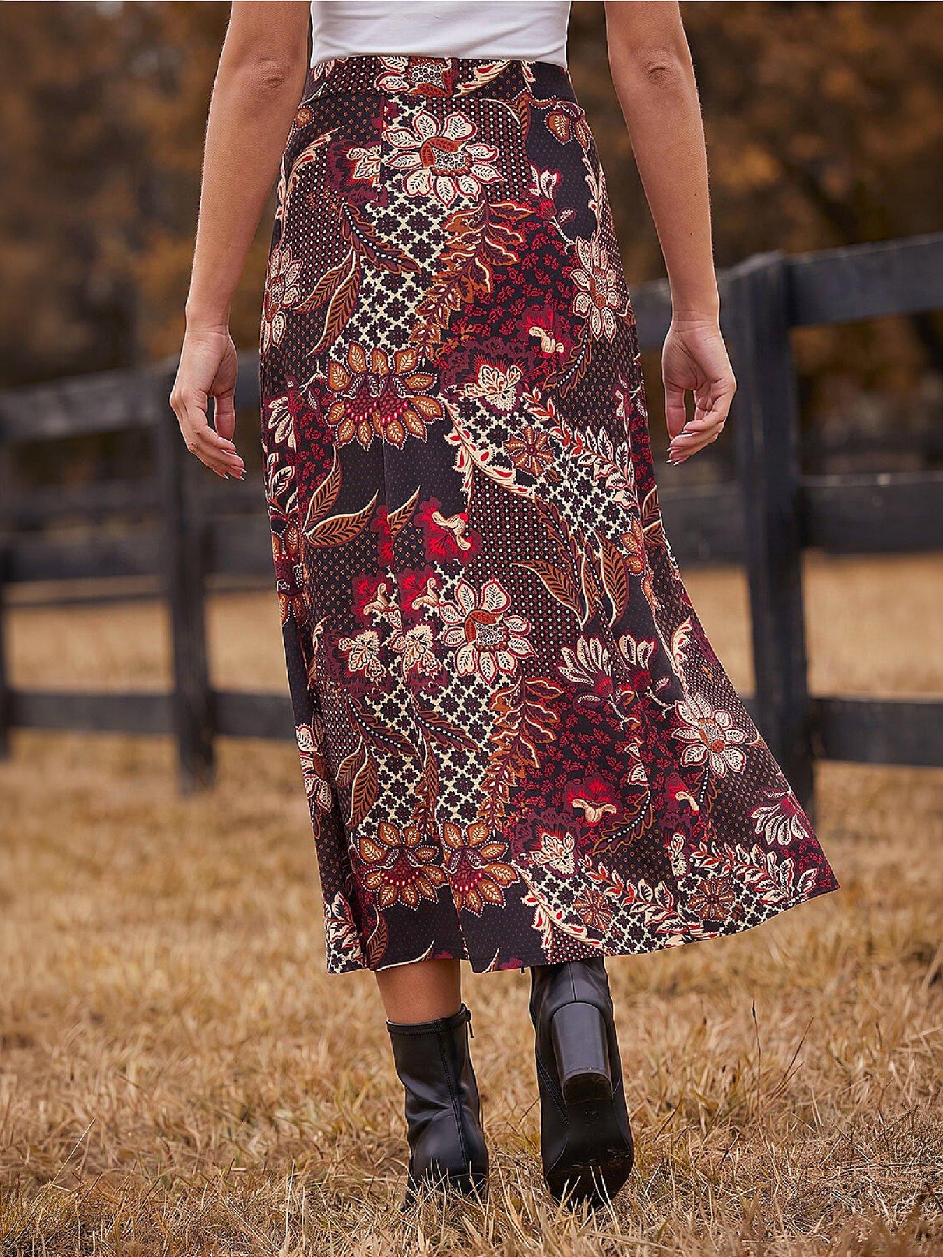 Image 3 of 4 of Roman Womens A-Line Stretch Midi Skirt - Red