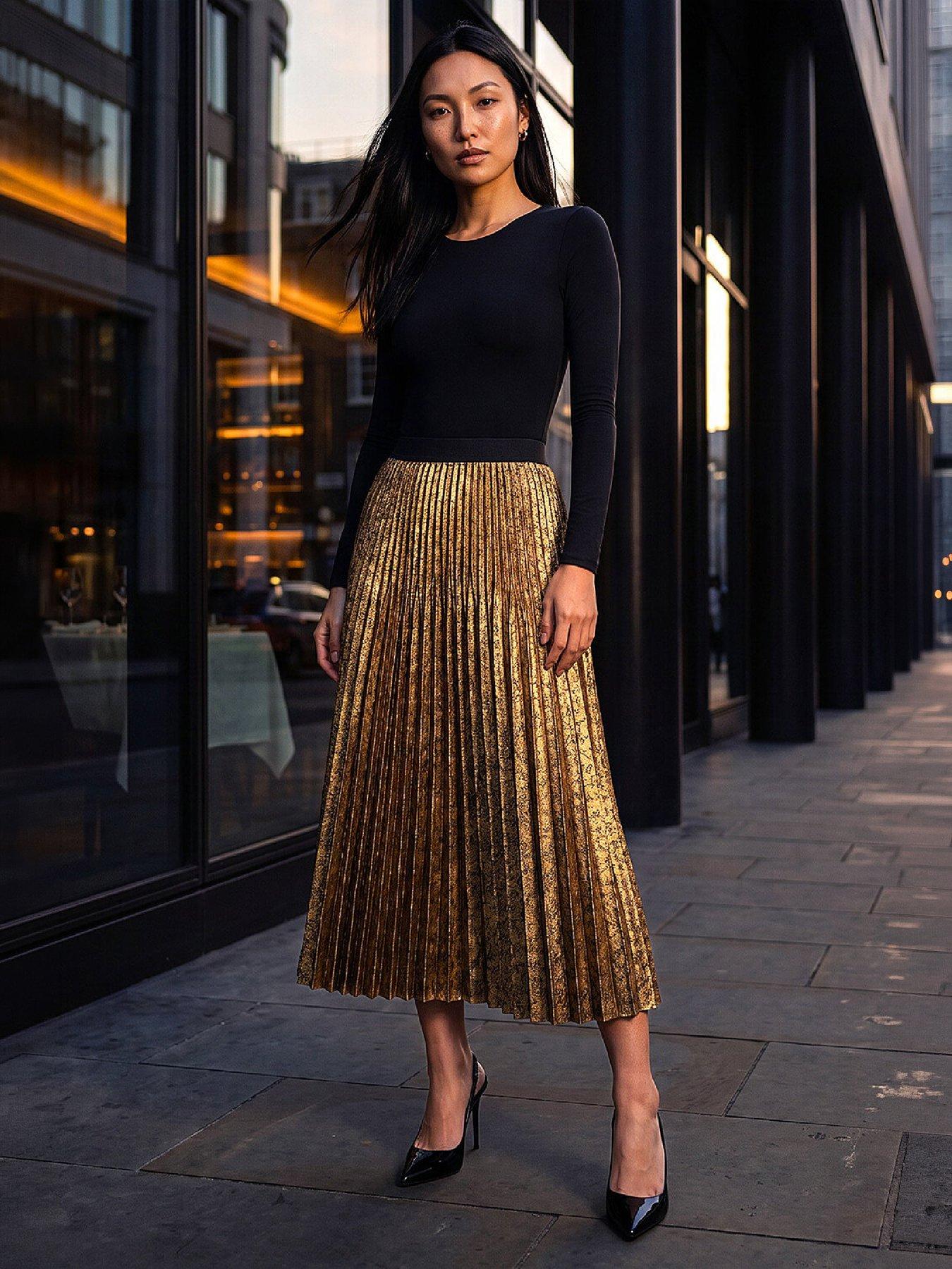 Image 3 of 3 of Roman Gold Pleated Skirt