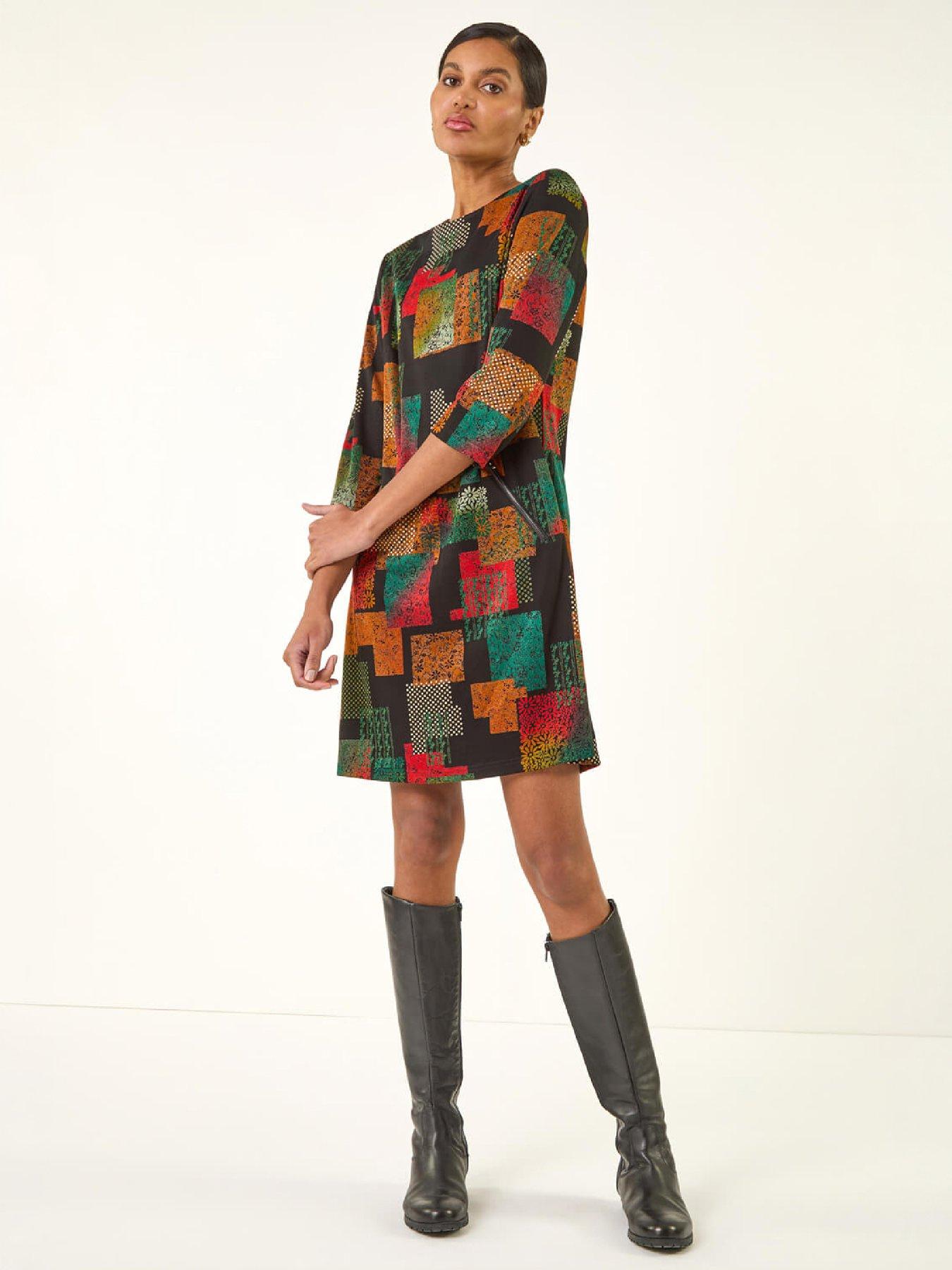 Image 1 of 4 of Roman Womens Stretch Shift 3/4 Sleeve Dress - Orange