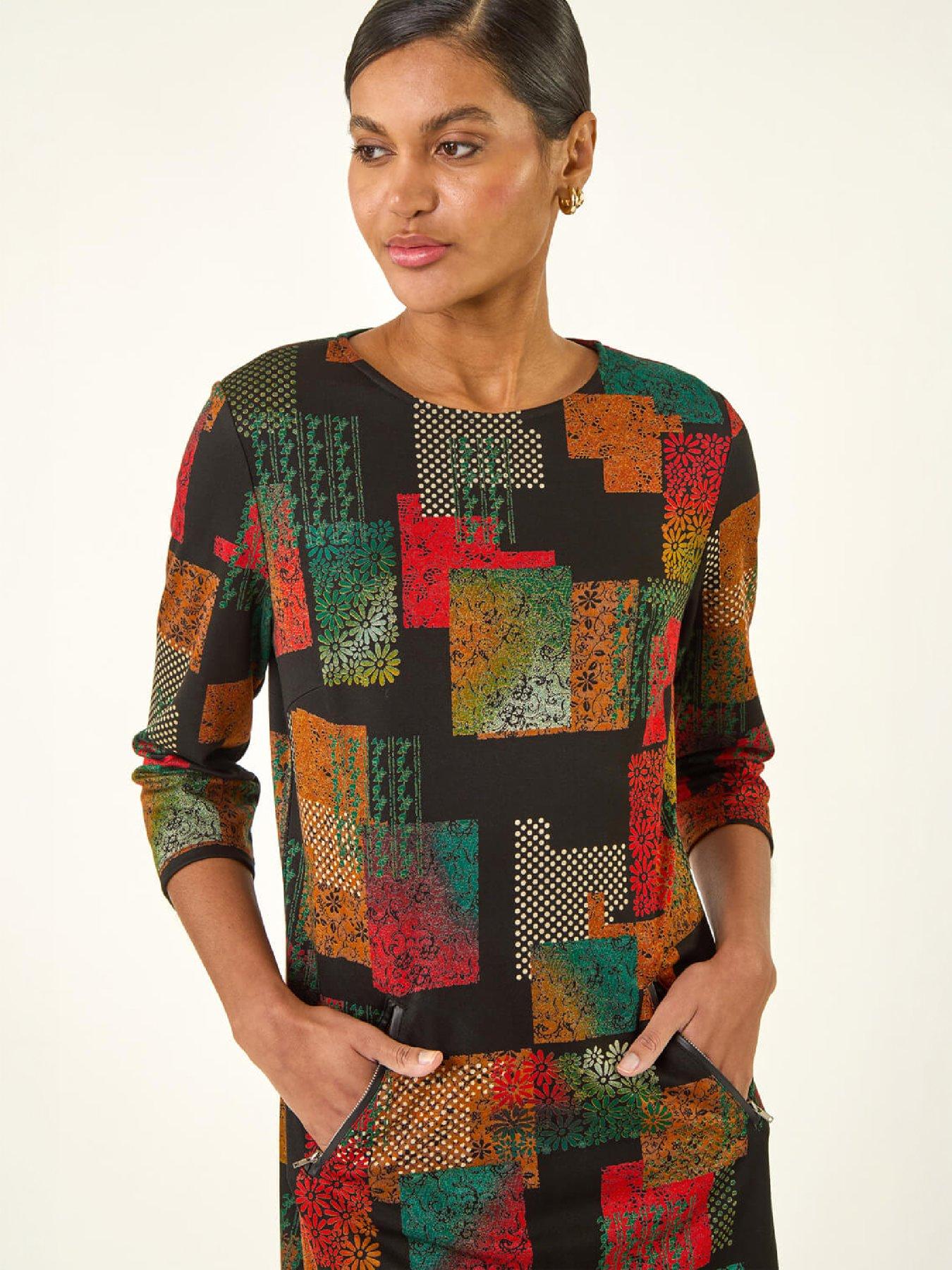 Image 2 of 4 of Roman Womens Stretch Shift 3/4 Sleeve Dress - Orange