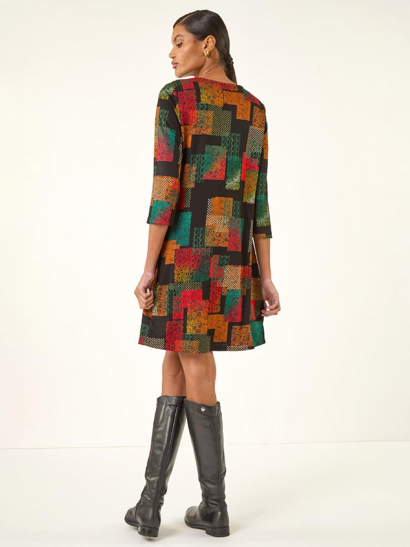 Image 3 of 4 of Roman Womens Stretch Shift 3/4 Sleeve Dress - Orange