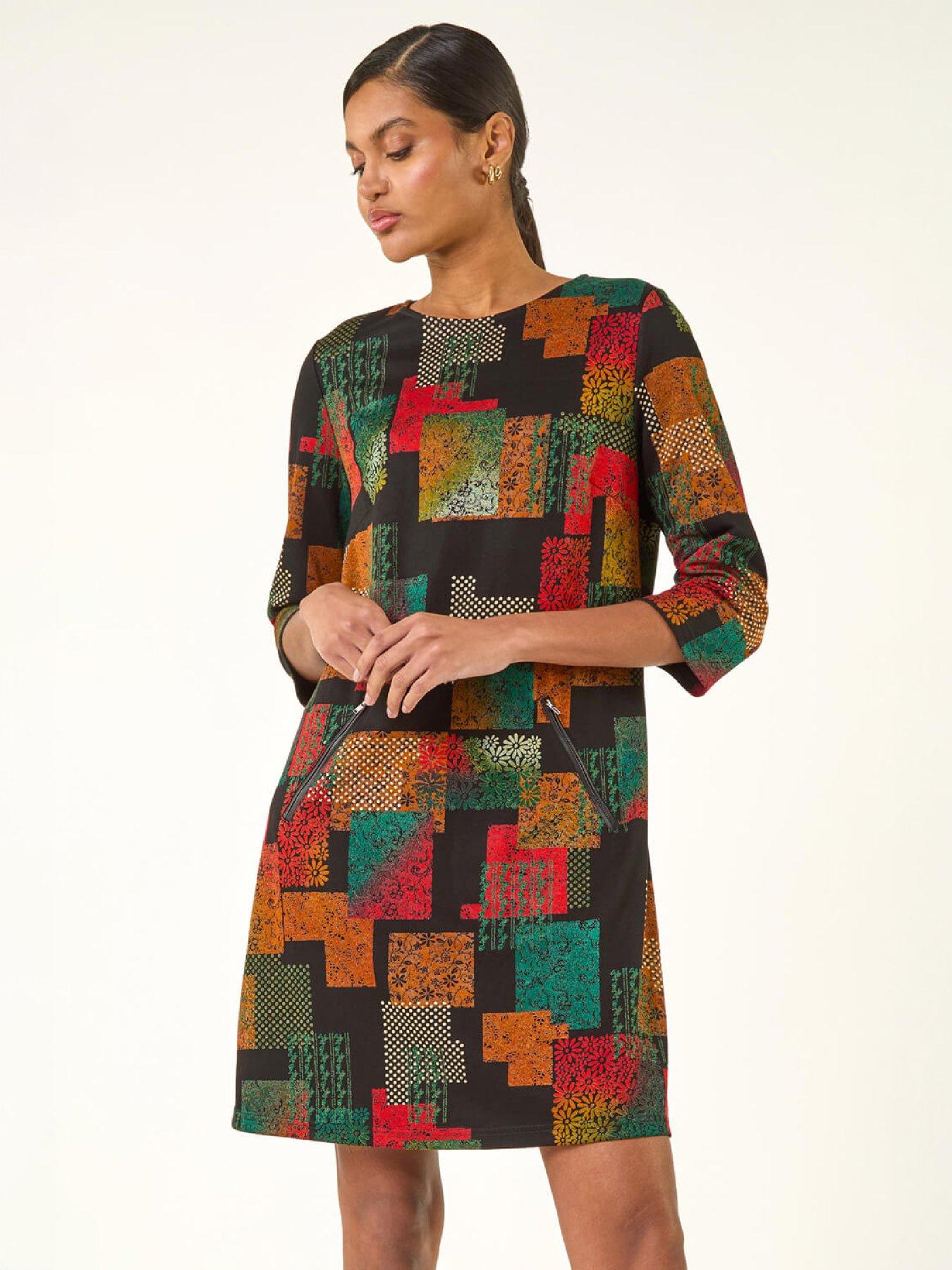 Image 4 of 4 of Roman Womens Stretch Shift 3/4 Sleeve Dress - Orange