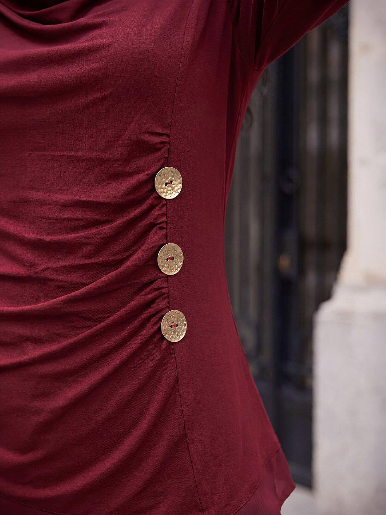 Image 2 of 4 of Roman Womens Cowl Neck Button Detail Blouse - Red