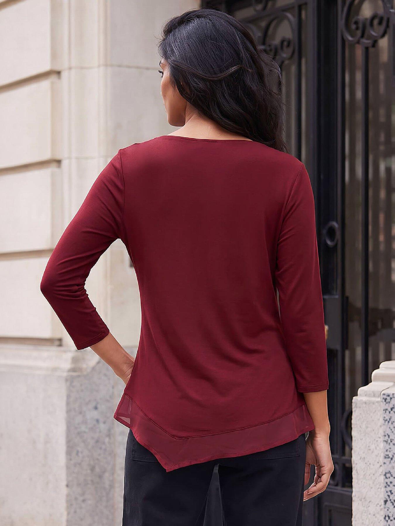 Image 3 of 4 of Roman Womens Cowl Neck Button Detail Blouse - Red