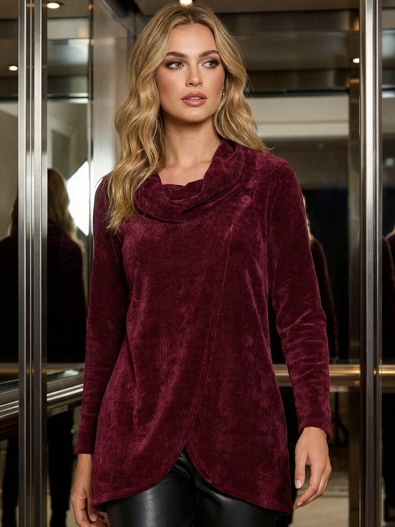 Image 1 of 4 of Roman Chenille Cowl Neck Tunic Top