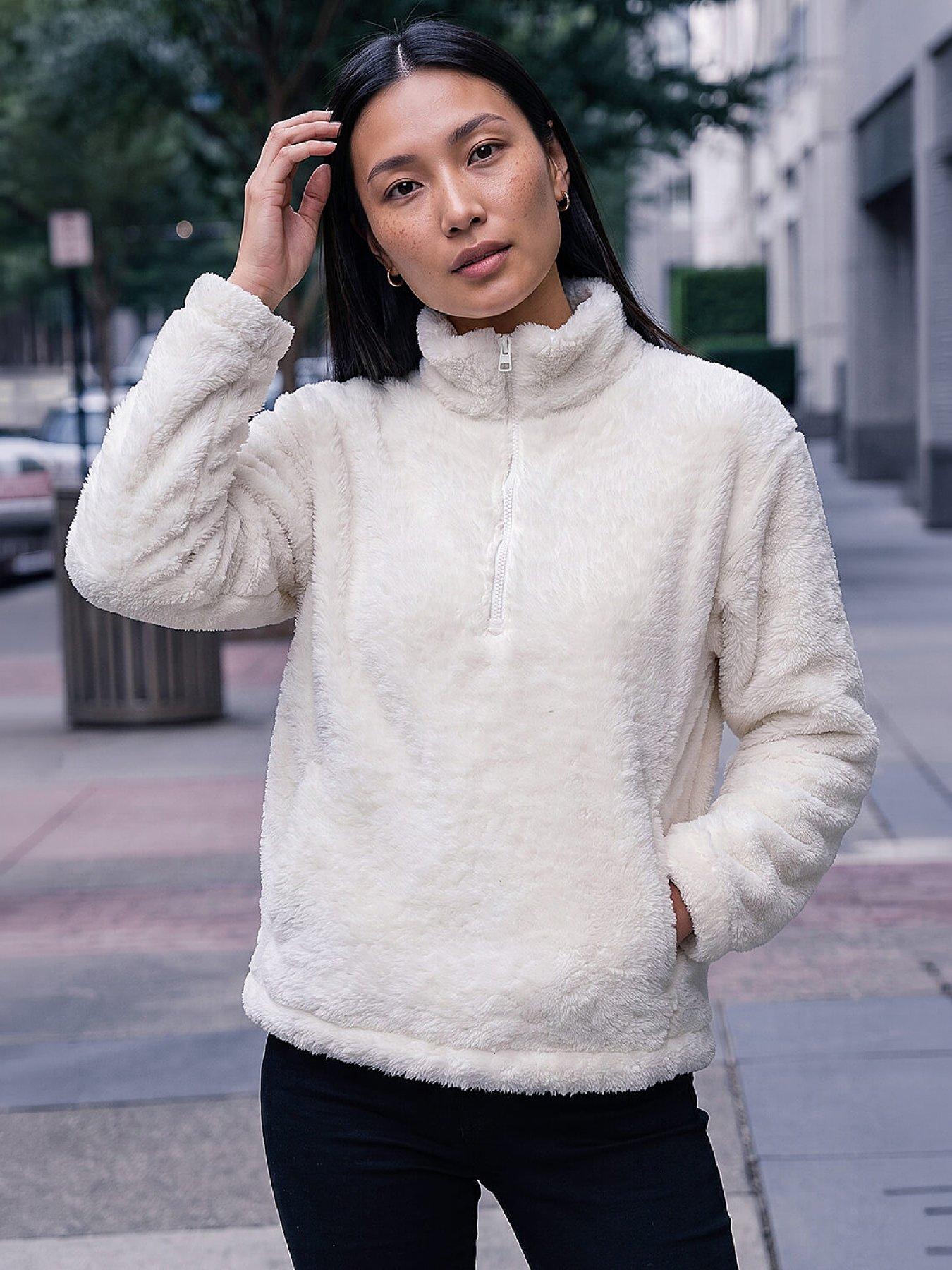 Image 1 of 4 of Roman Womens Zip Neck High Neck Sherpa Fleece - Cream