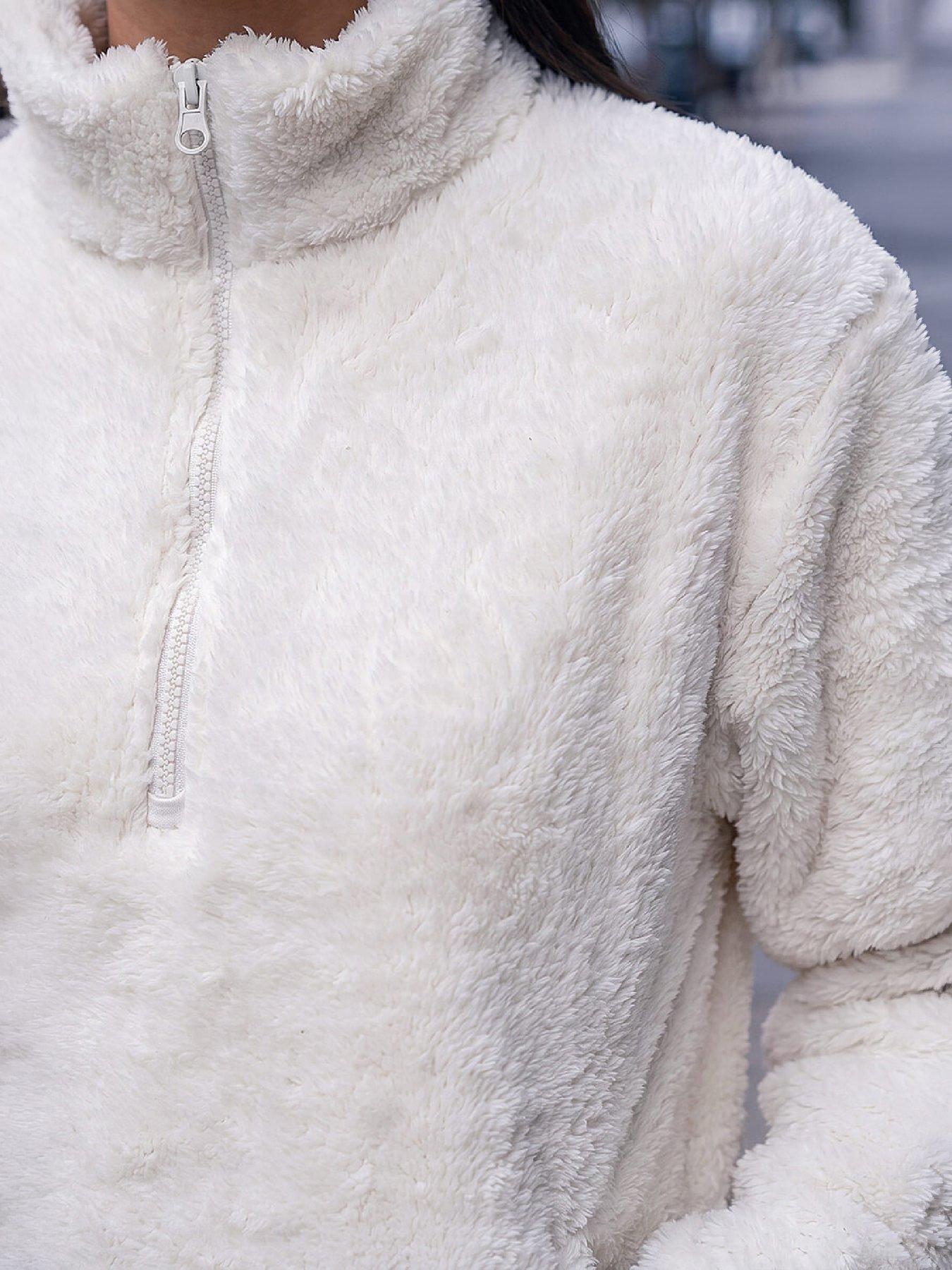 Image 2 of 4 of Roman Womens Zip Neck High Neck Sherpa Fleece - Cream