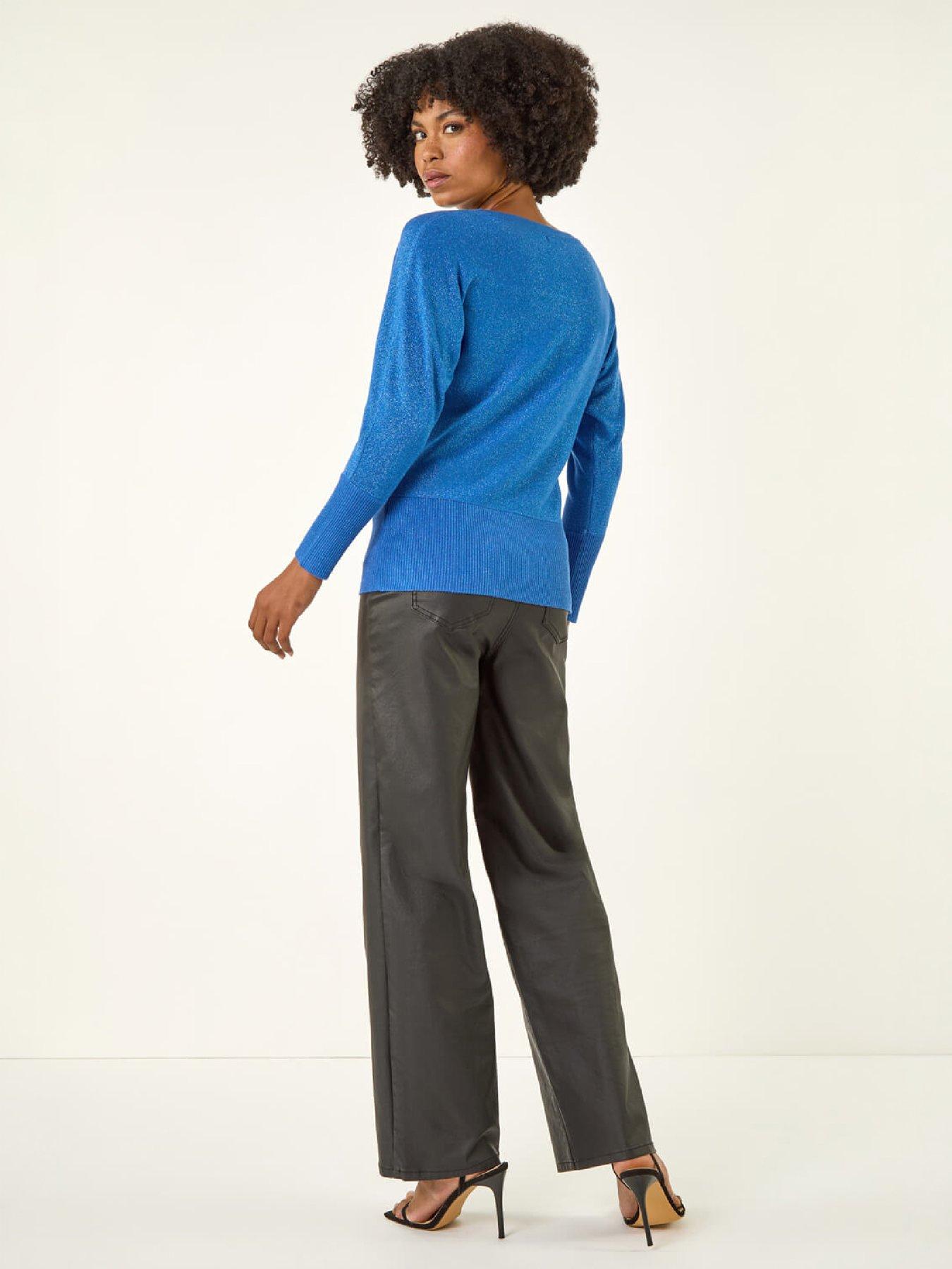 Image 3 of 4 of Roman Womens Sequin Floral Round Neck Jumper - Blue