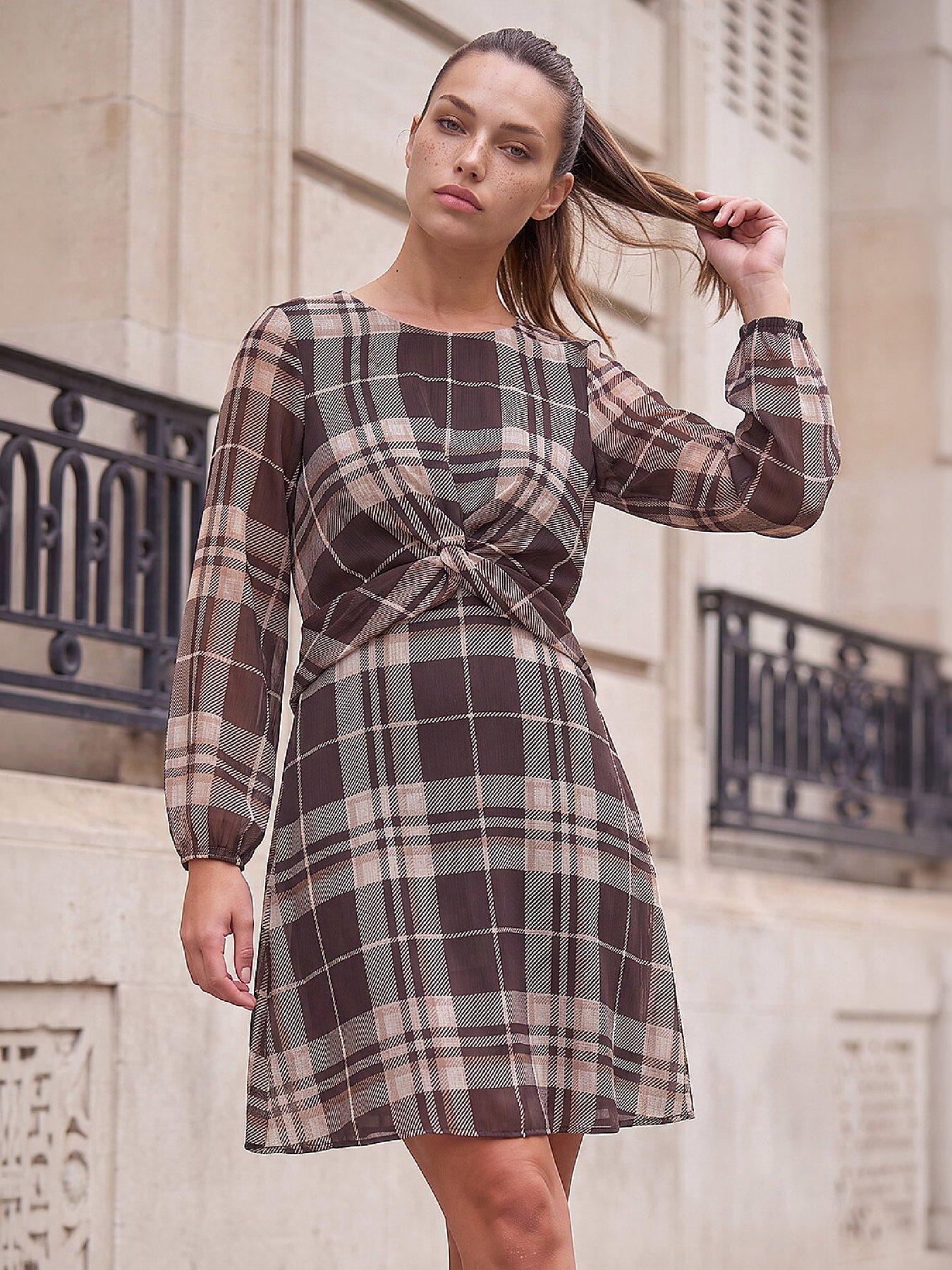 Image 1 of 4 of Roman Womens Petite Twist Front Dress - Brown