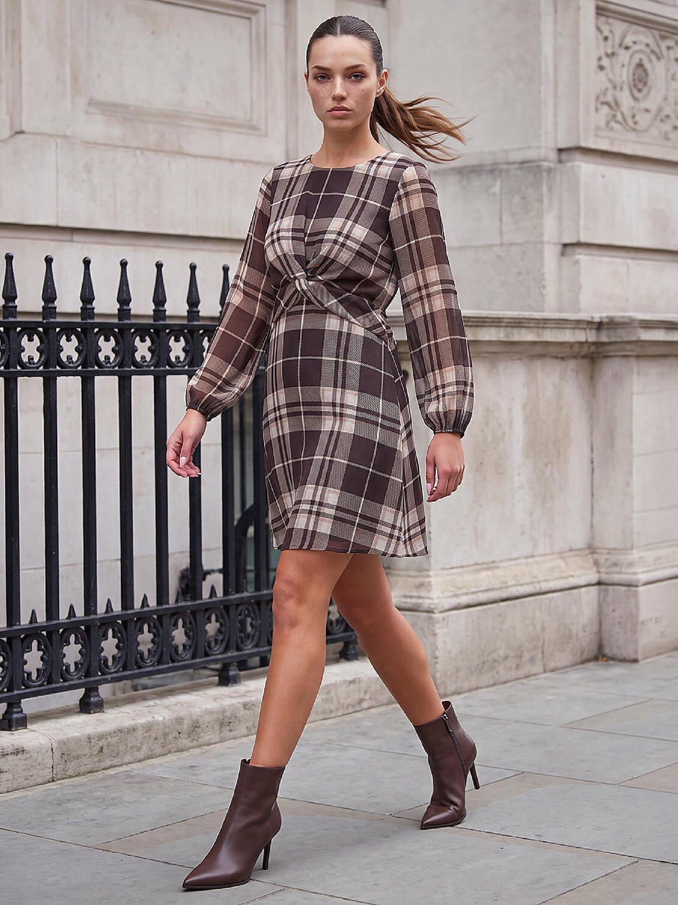 Image 4 of 4 of Roman Womens Petite Twist Front Dress - Brown