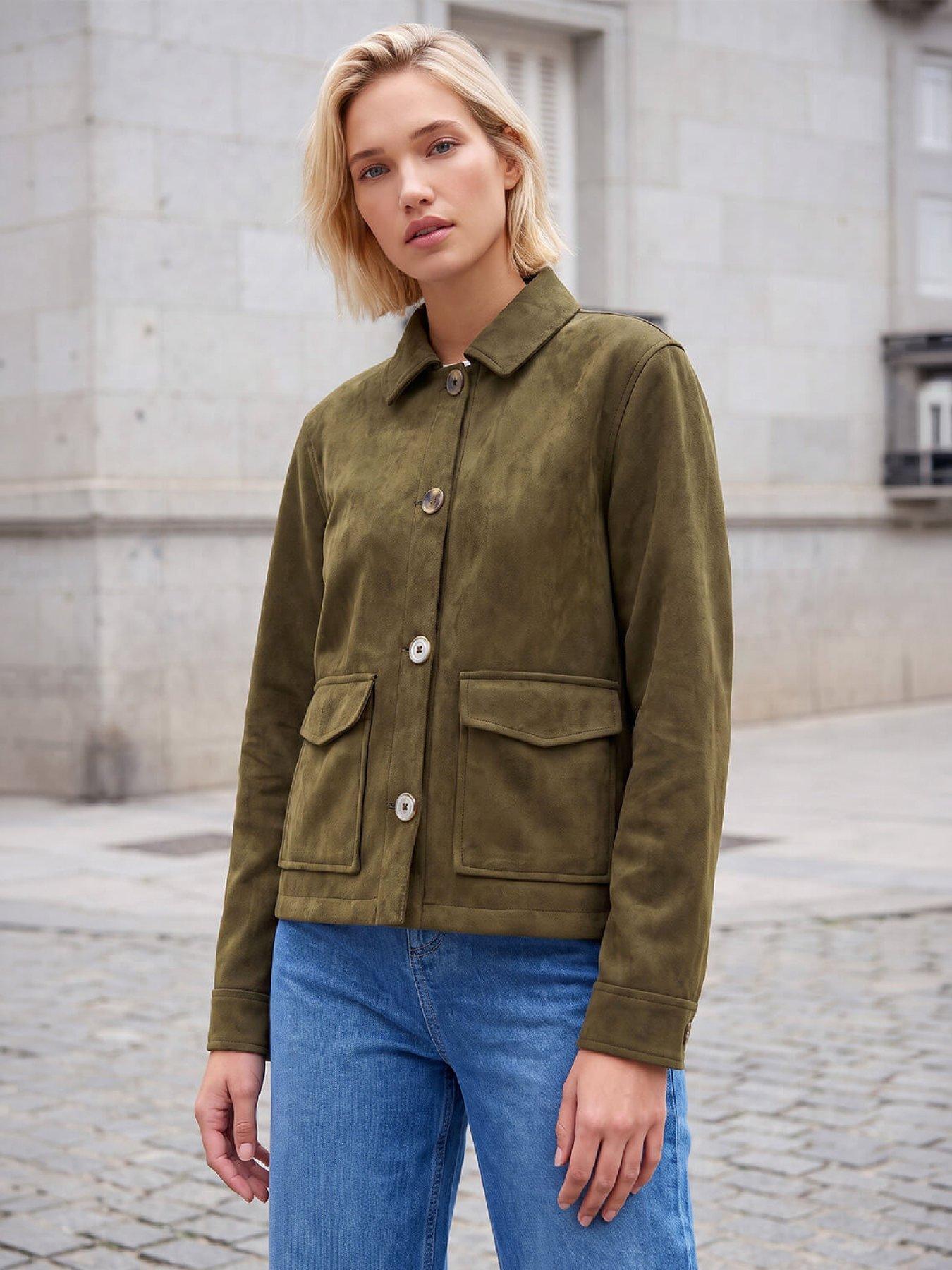 Image 1 of 4 of Roman Roman Suedette Button Jacket - Green