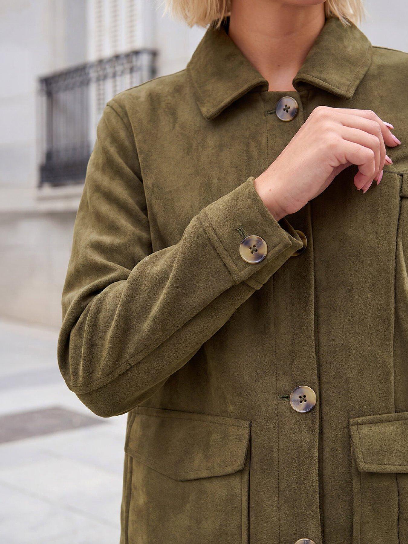Image 2 of 4 of Roman Roman Suedette Button Jacket - Green