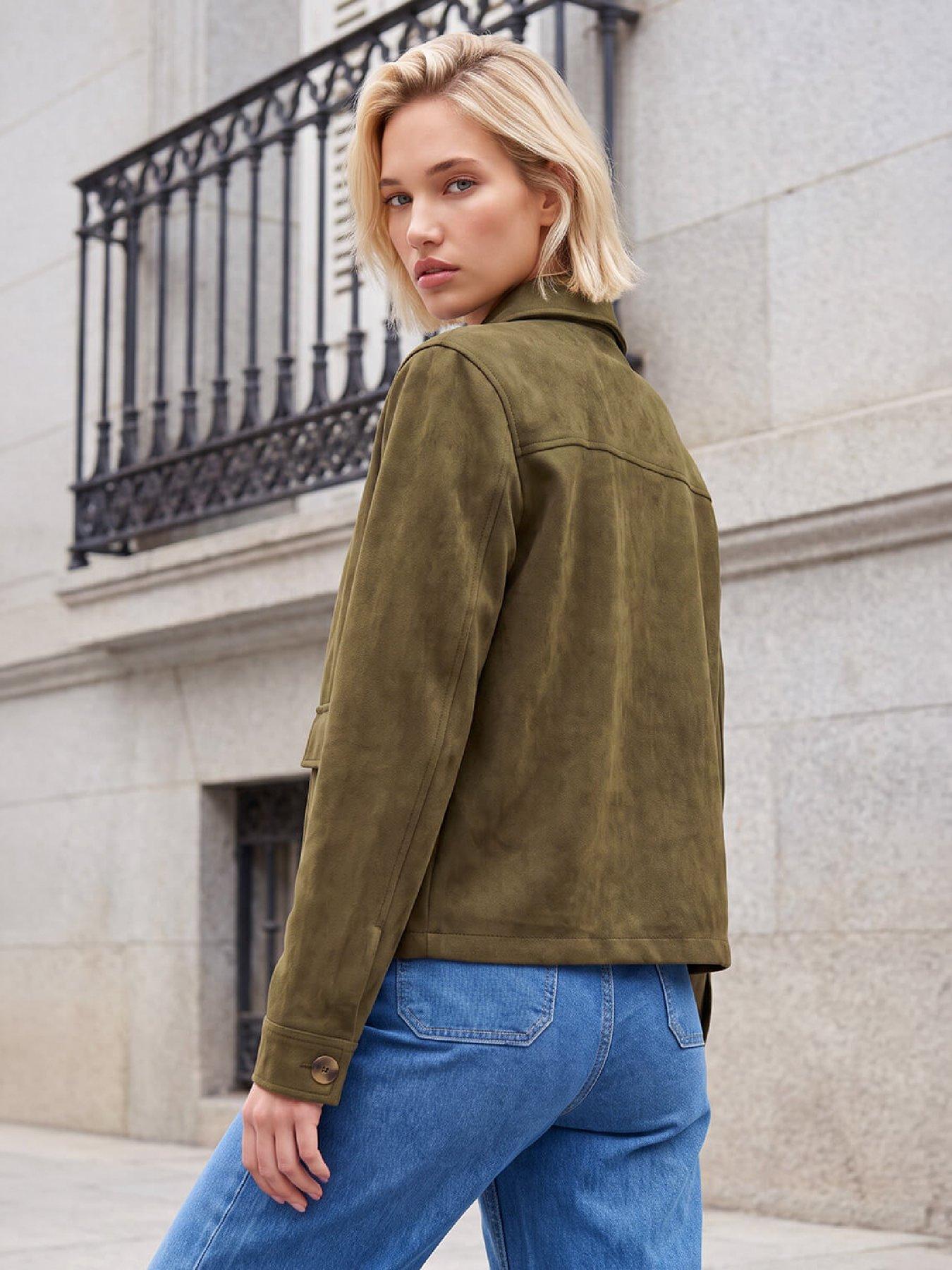 Image 3 of 4 of Roman Roman Suedette Button Jacket - Green