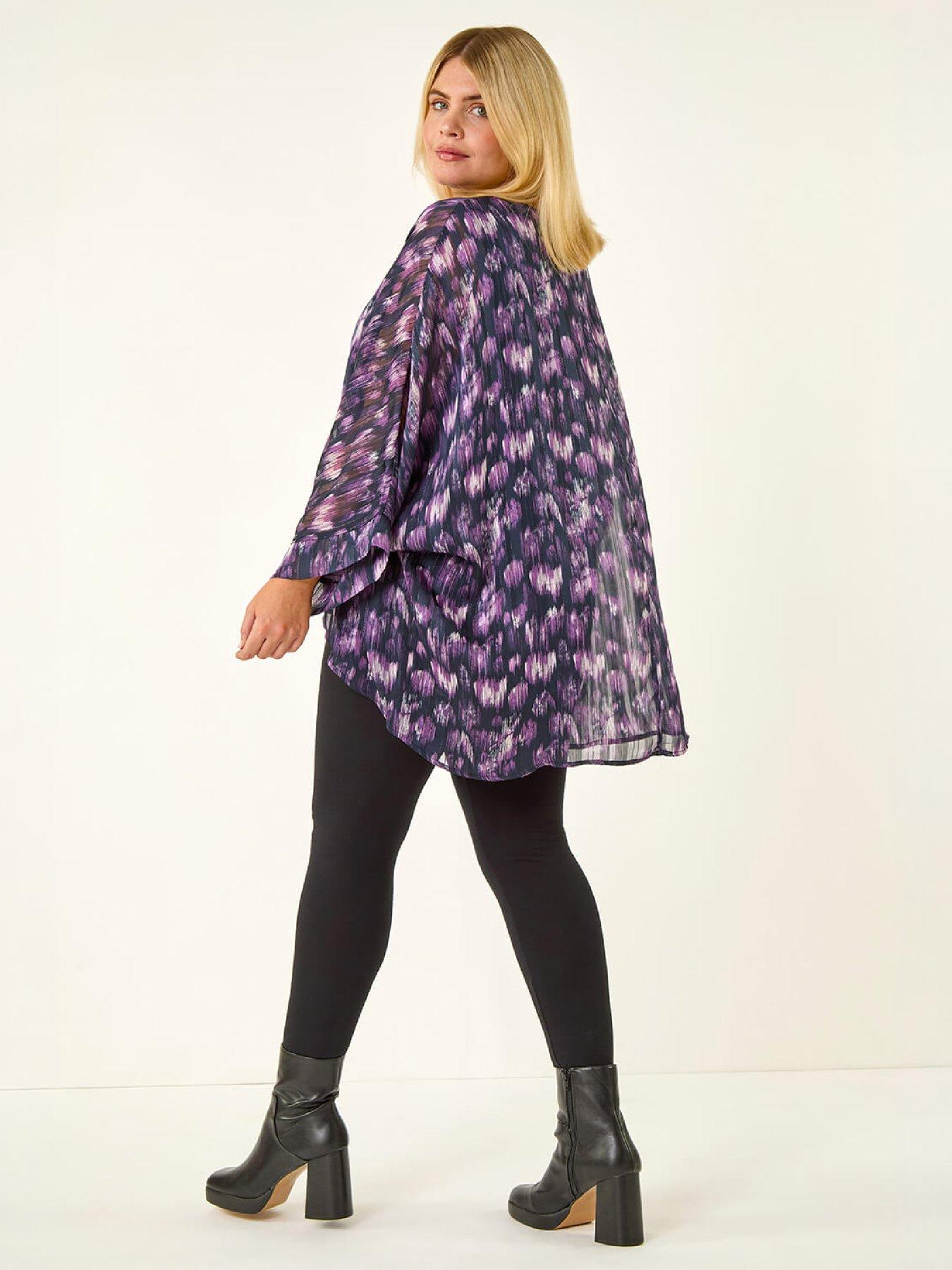 Image 3 of 4 of Roman Womens Curve Fit Swirl Print Metallic Top - Purple