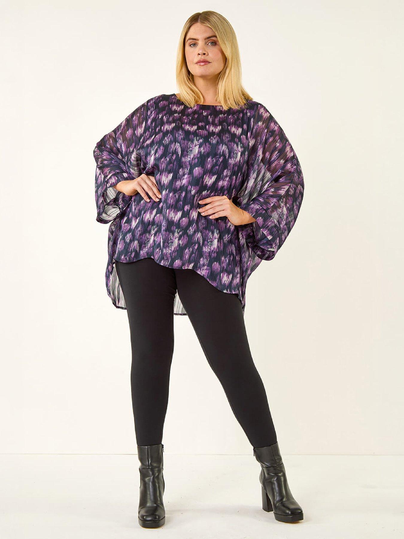Image 4 of 4 of Roman Womens Curve Fit Swirl Print Metallic Top - Purple