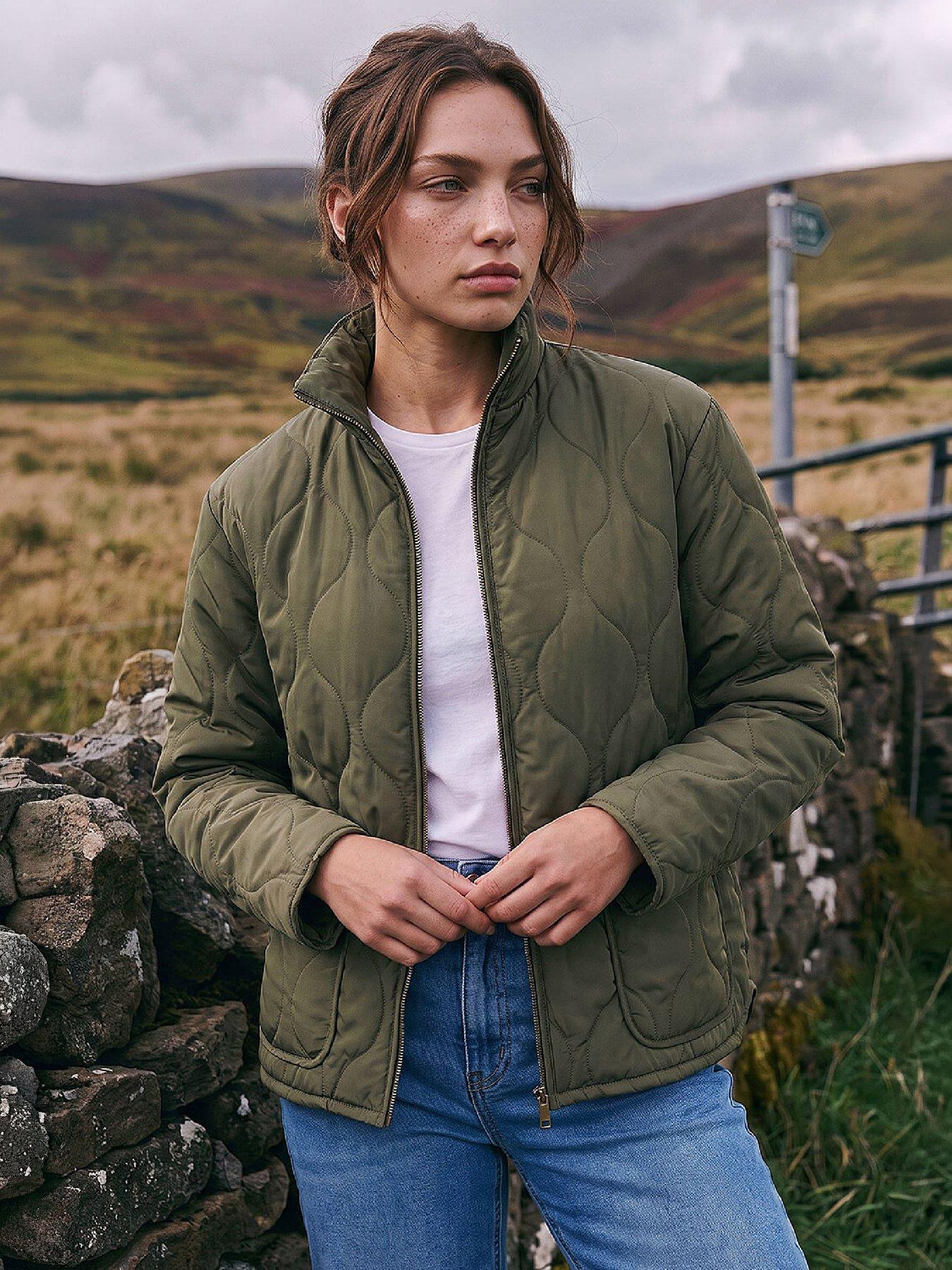 Image 1 of 4 of Roman Womens Petite Lightly Padded Standing Collar Jacket - Green